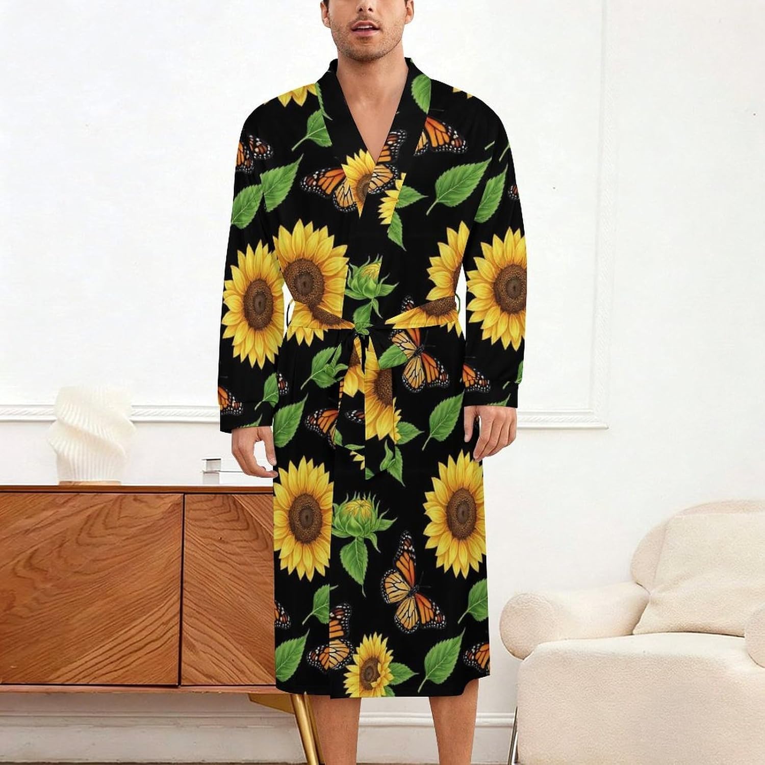Mens Robes Lightweight, Full-Length Breathable Absorbent Bathrobes, Wear Resistant Comfy Kimono Robe