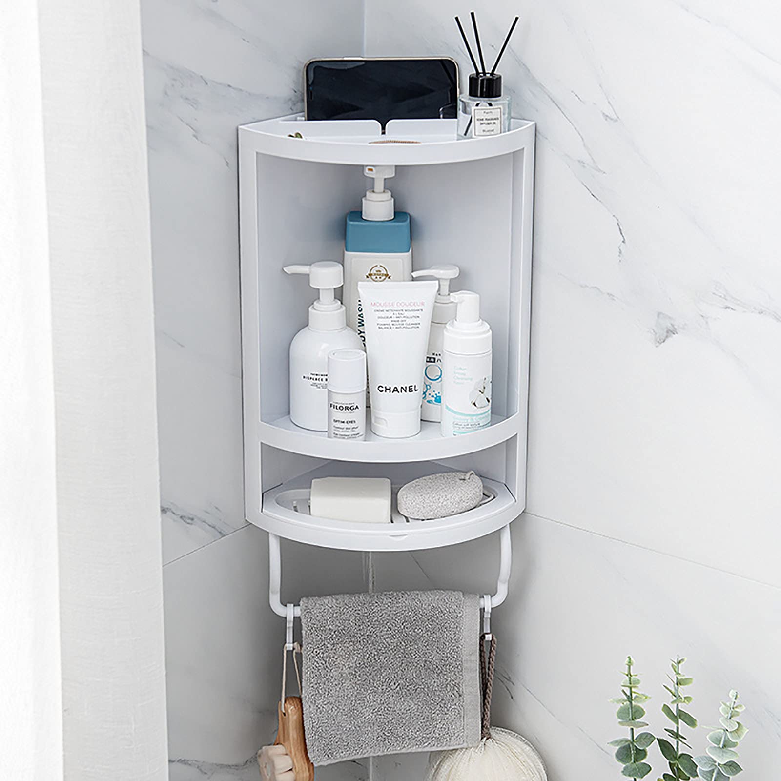 exquisitos estantes de baño Estante de baño montado en la Pared Esquina de baño triángulo Estante de Almacenamiento Organizador de Cesta de Ducha para Cocina baño Inodoro/Blanco