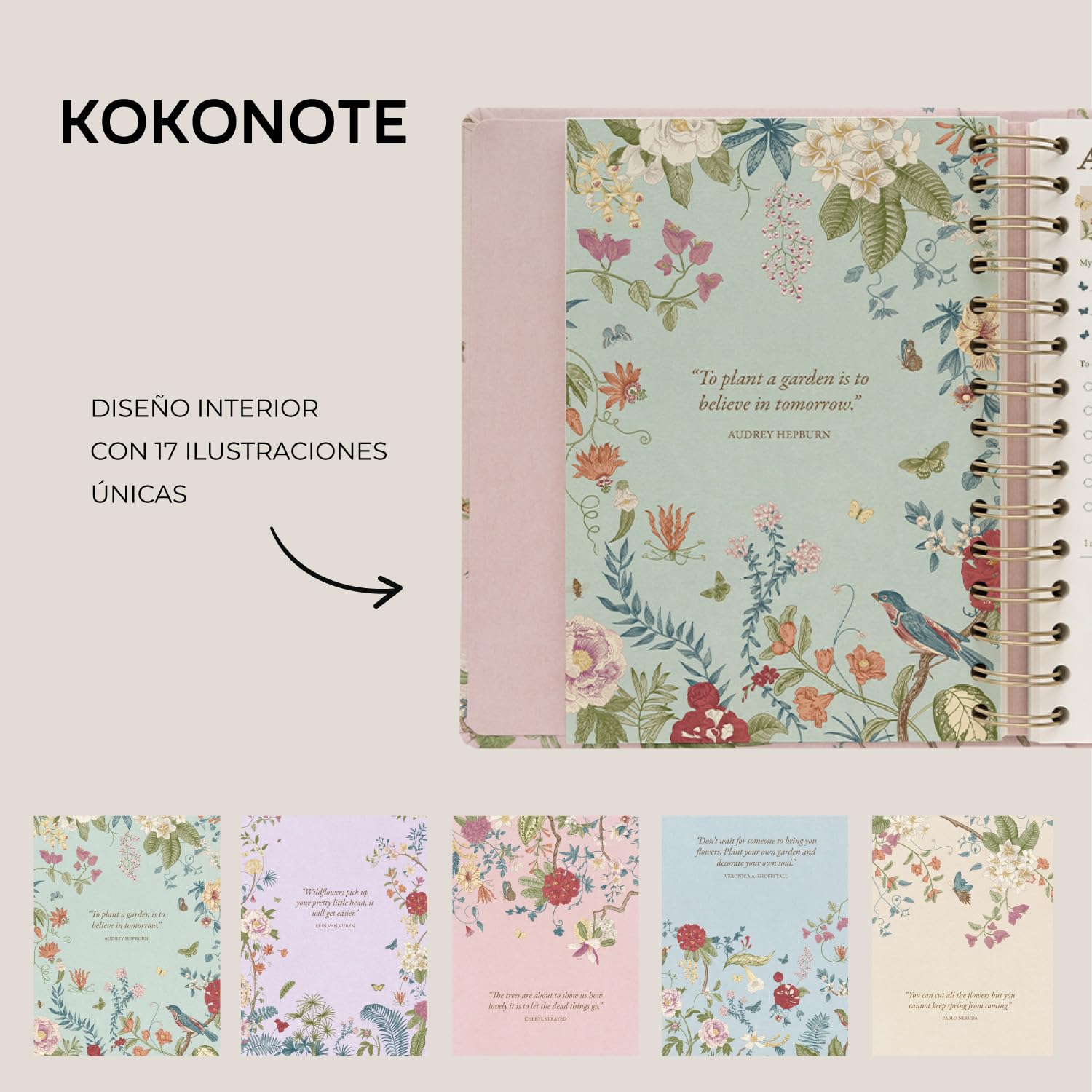 Kokonote Agenda 2026 2027 Semana Vista Seasonal Flowers - Agenda Escolar Universitaria u Oposiciones |Págs. Alto Gramaje| Con Anillas, Ilustraciones, Pegatinas, Planificador Mensual, Gastos…[17 MESES]
