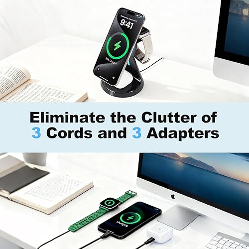 Miniatura 5 de Estación de carga 3 en 1, base de carga inalámbrica magnética compatible con Qi3 de 15 W de carga rápida para Apple iPhone 1615141312 Series iWatch