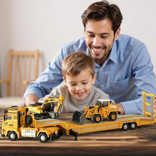 Miniatura 5 de Juguetes para niños de 3, 4, 5, 6, 7 años, juego de juguetes de construcción fundidos a presión con semircamión, excavadora, niveladora, vehículos