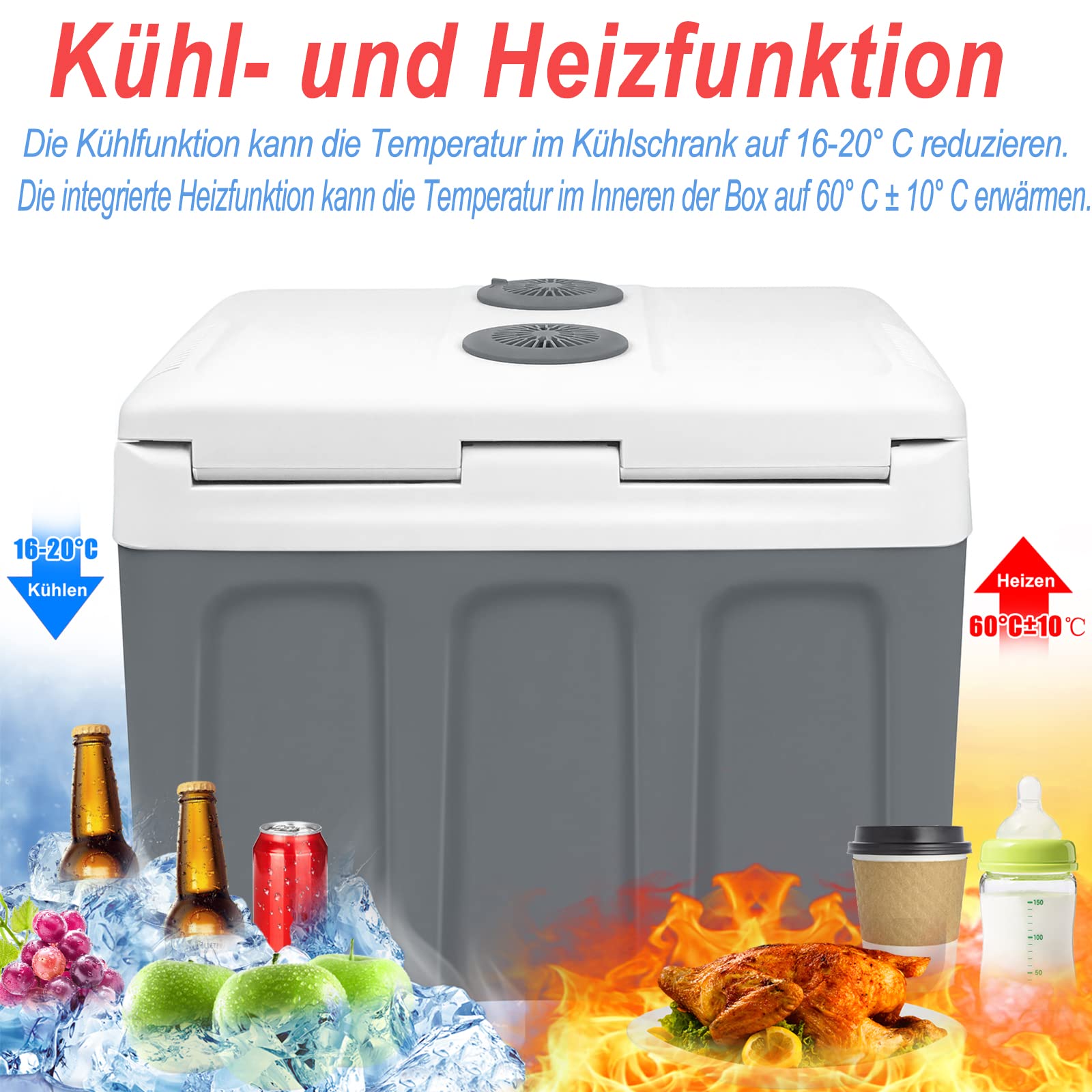 YRHome Glacière électrique pour voiture - 48 l - 12 V - 230 V - Mode ECO - Avec câble - Portable - Pour voiture, camion, camping, bateau, camping-car - Gris