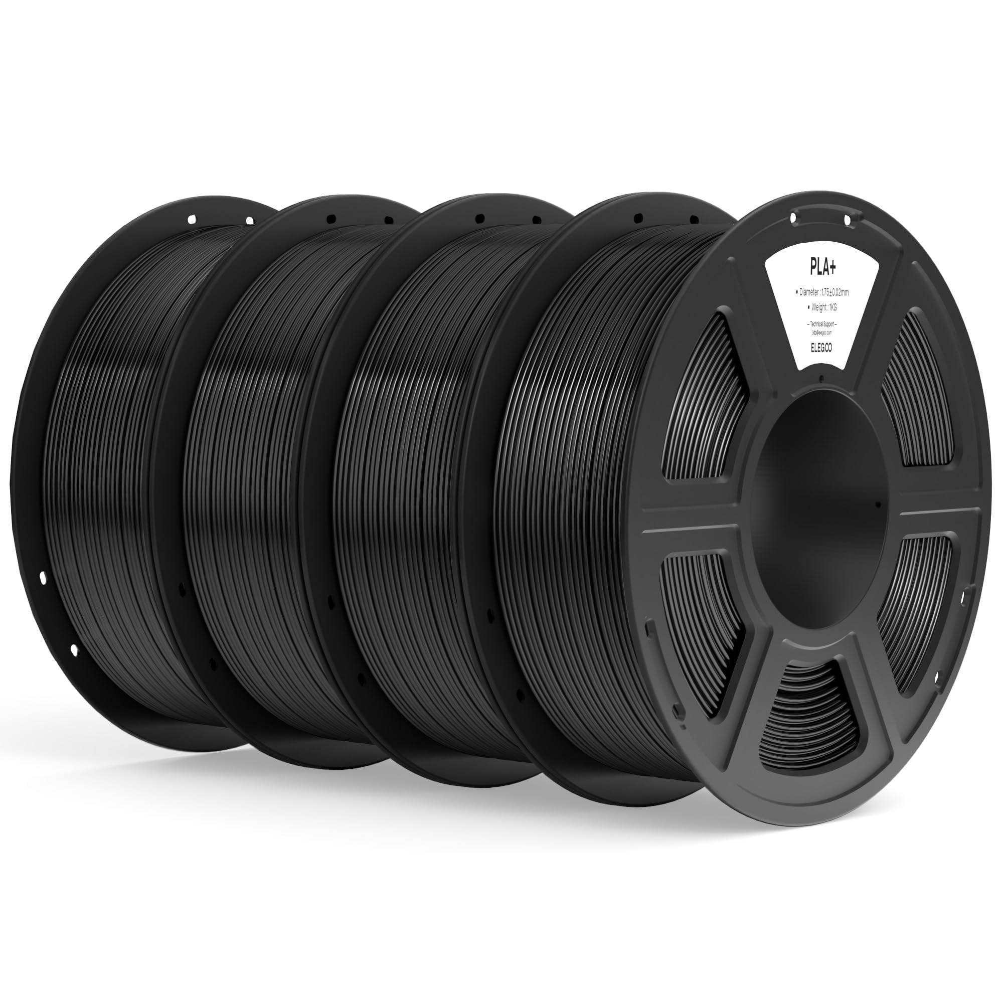 ELEGOO PLA+ Filament 1.75mm Black 4KG, High Toughness PLA Plus 3D Printer Filament Dimensional Accuracy +/- 0.02mm, 4pcs 1kg Spool(2.2lbs) Fits for