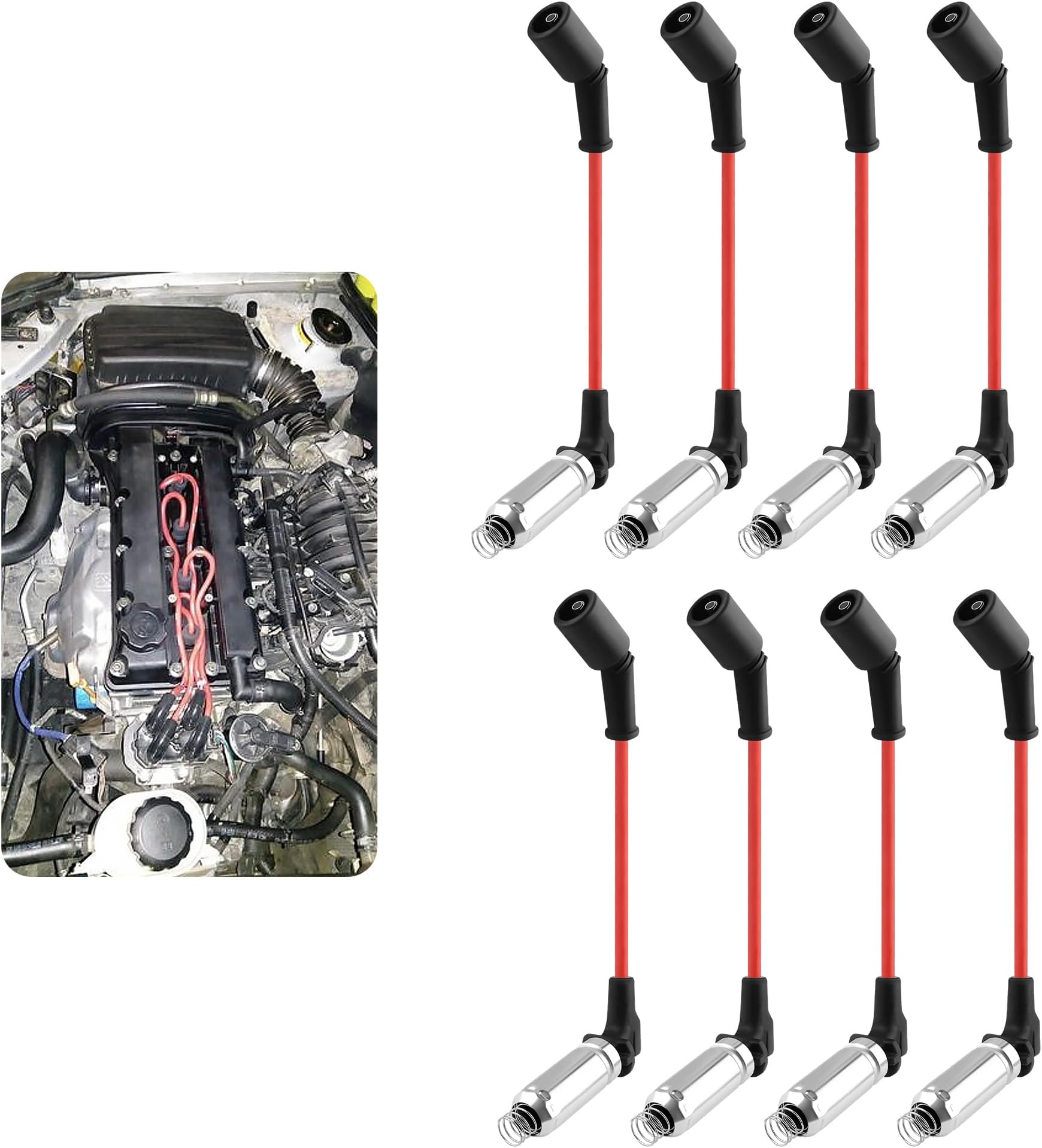 8PCS Ignition Coil Wire OEM#M8-48322 48322R,High Performance Ignition Wires Replacement Compatible with Cadillac GMC Chevrolet Hummer,Essential Ignitions Wire Set Car Accessories