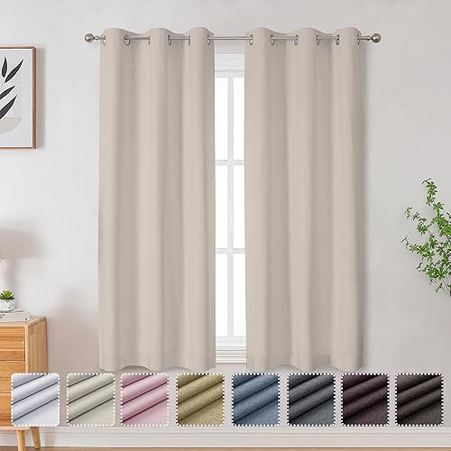 OVZME Rhea - 2 paneles de cortinas 100% opacas de 63 pulgadas de largo para dormitorio, bloqueo de luz completa, texturizada, aislamiento térmico,