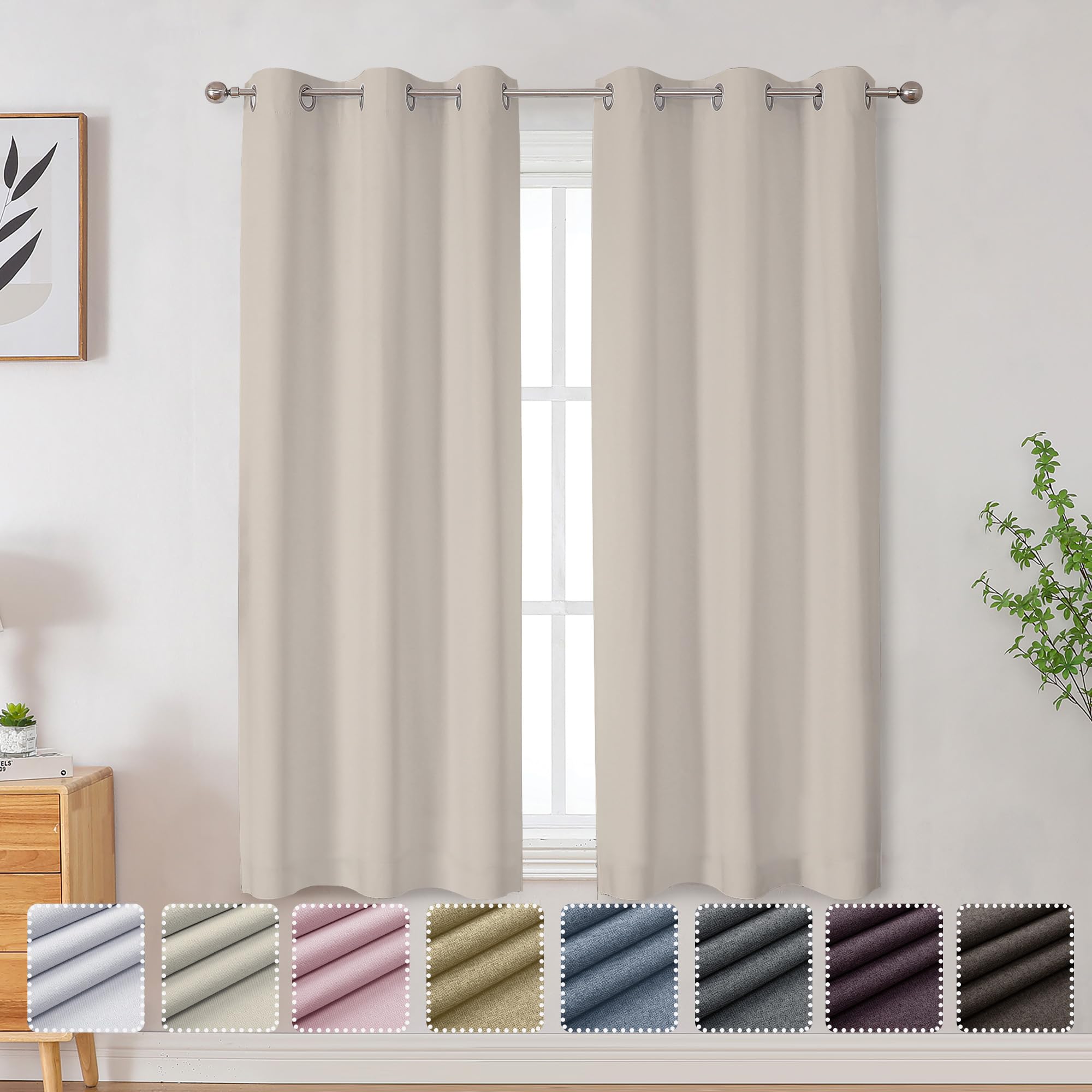 OVZME Coal Blackout Curtains - 63 Inch Length, 2 Panel Set, Thermal Insulated For Bedroom & Living Room