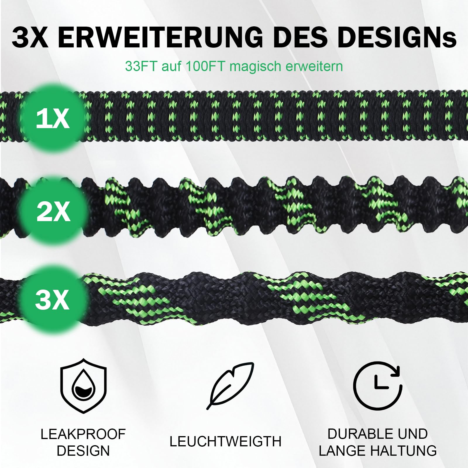 Flexibler Gartenschlauch 15m/50FT,knickfrei,Garden Hose Schlauch mit 10-Funktions-Spray,Strapazierfähiger 3 lagiger Latex Wasserschlauch 3/4 Zoll und 1/2 Zoll