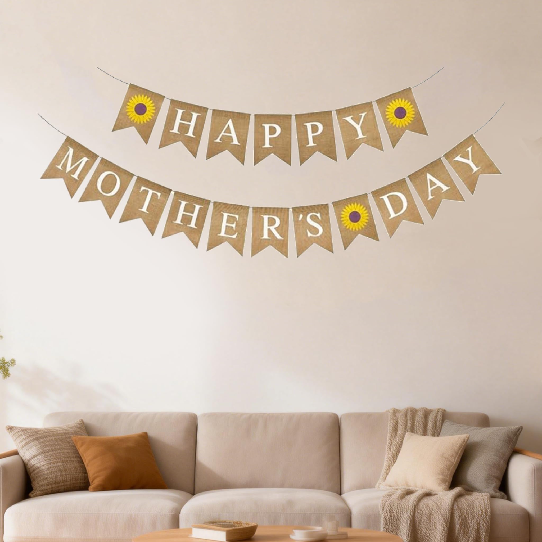 Mothers Day Decorations,Burlap Happy Mother's Day Banner,Rustic Mother's Day Banner Bunting with Sunflower for Mother’s Day Party Supplies,Reusable,Pre-Strung - Image 4