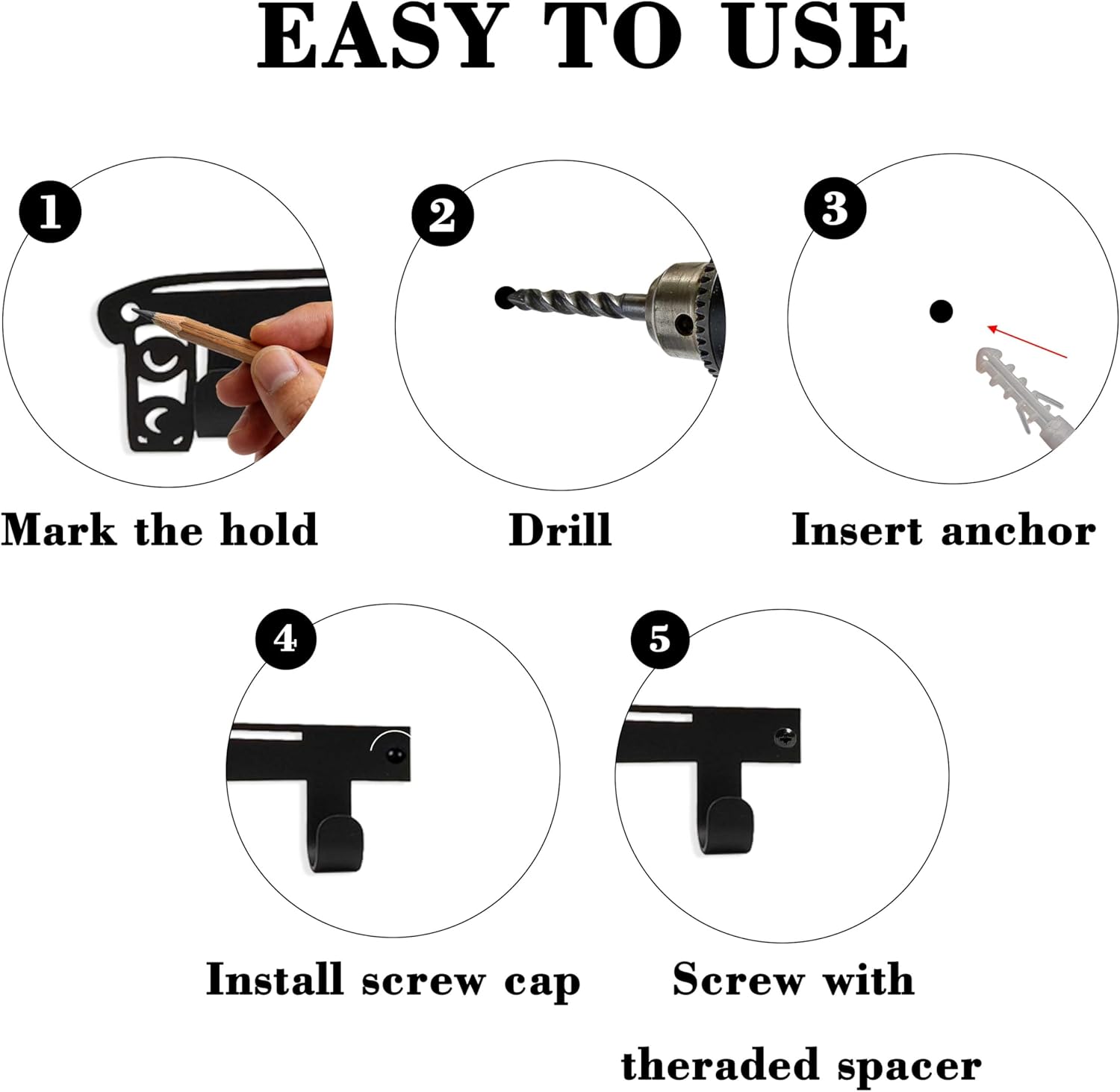 Black Large Metal Rack Wall Mount, Decorative Wall Hanger with 12 Hooks for Coat, Hat, Bag, Car Key, Unique Wall Hooks for Entryway, Front Door, Bathroom, Kitchen, Office, Home Organization