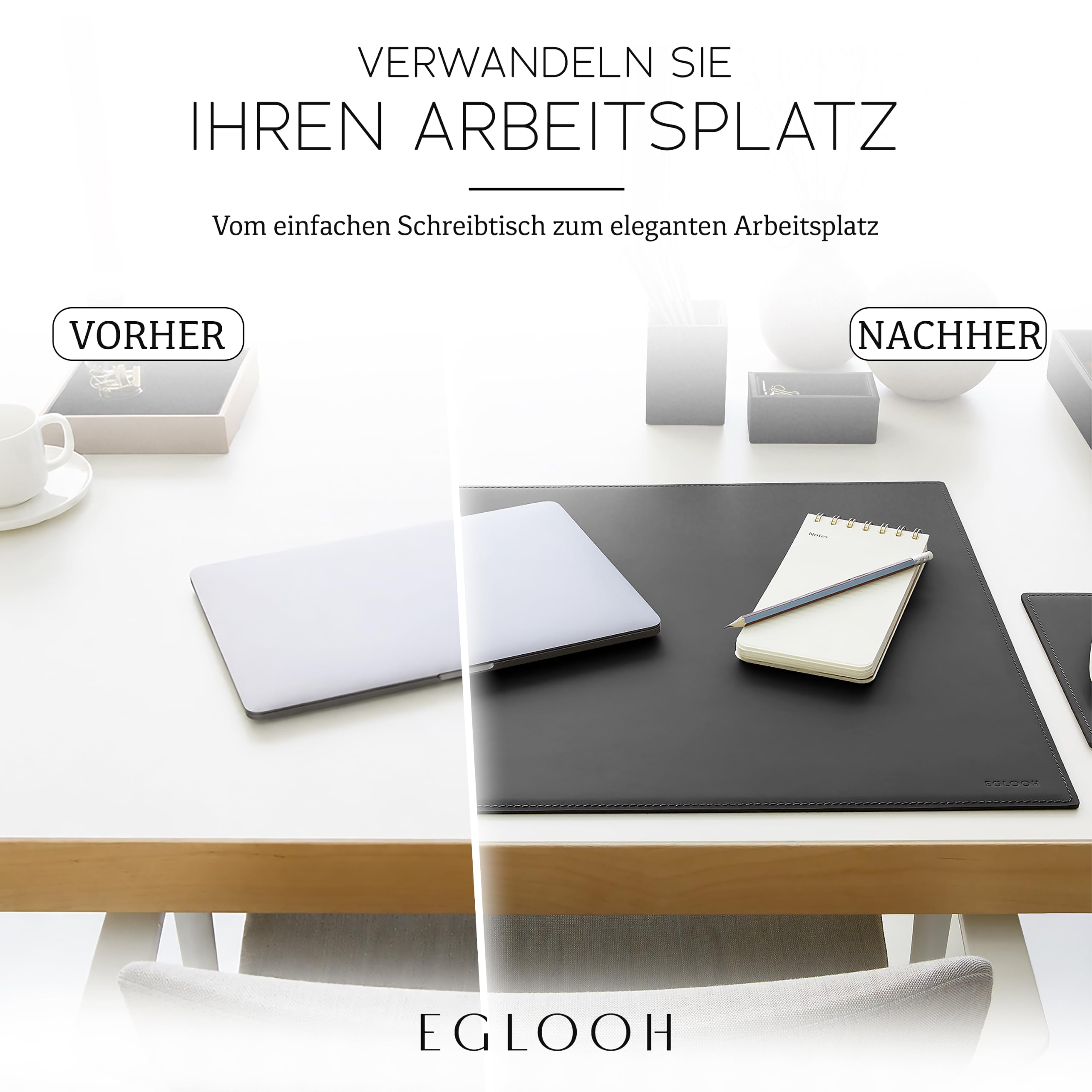 Eglooh - Mercurio - Schreibtischunterlage Leder mit quadratischen Ecken- Desk Mat Leather Rutschfest - Desk Setup Accessories Made in Italy