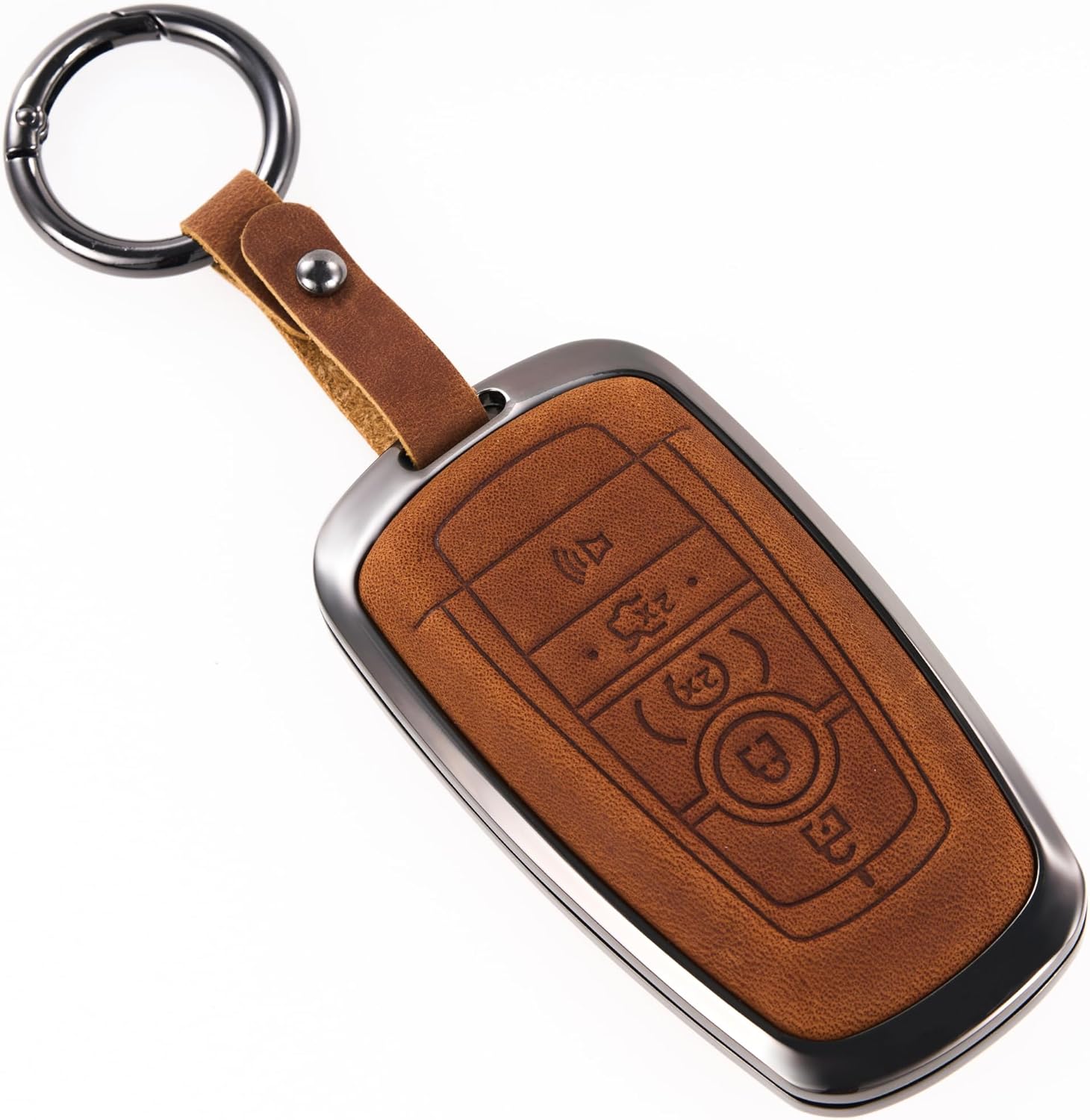 for Ford Key Fob Cover, Leather Key Shell Case Compatible with Bronco Explorer Edge Escape Expedition F150 F250 F350 Fusion Mustang Ranger (5 Buttons)
