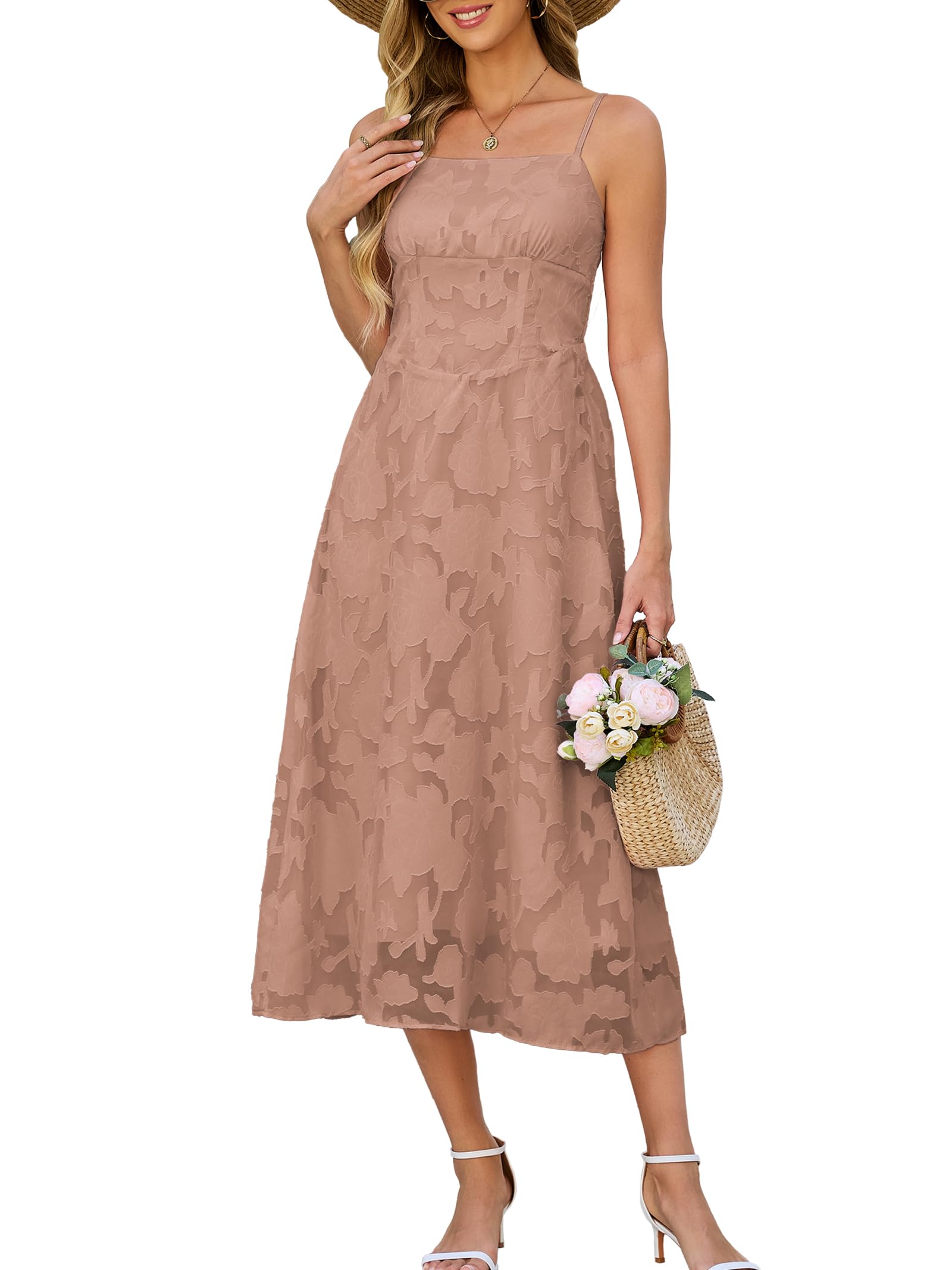 Photo 1 of Kikibell Women's Tea Length Prom Jacquard Dresses A-Line Formal Evening Party Gowns Bridesmaid Dresses,Khaki,Large
