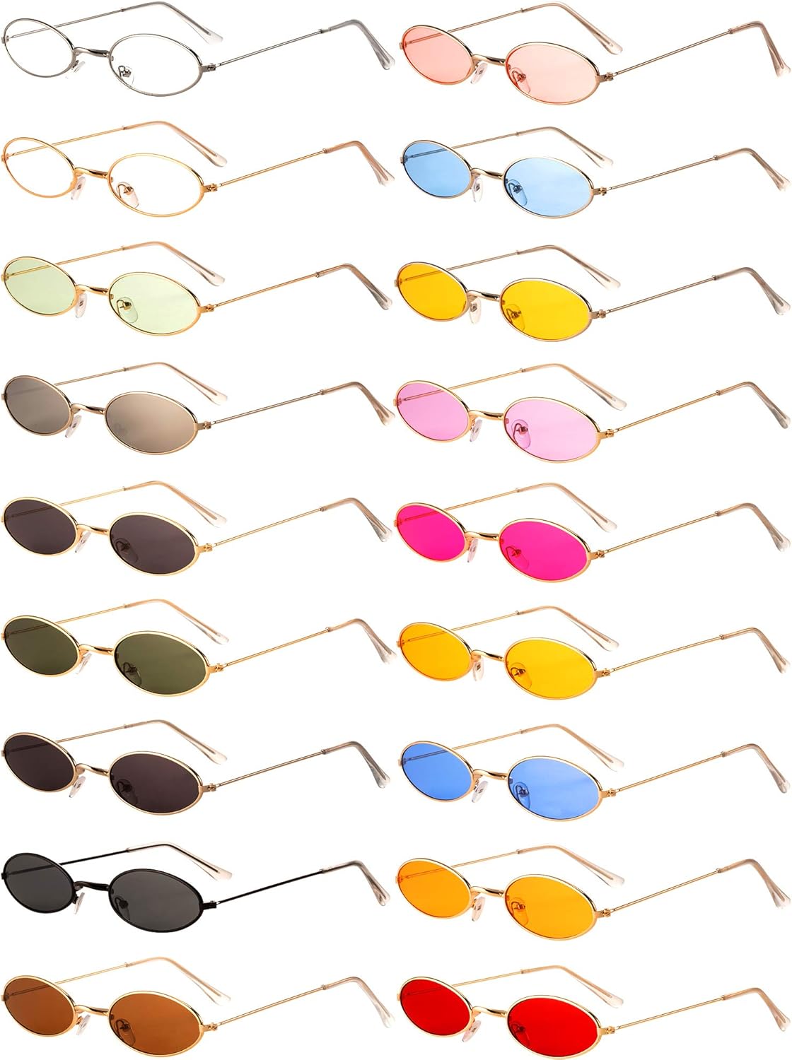 Frienda 18 Pairs Vintage Slender Oval Sunglasses Small Metal Frames Designer Gothic Glasses Candy Colors Retro Hippie Eyewear for Women Men