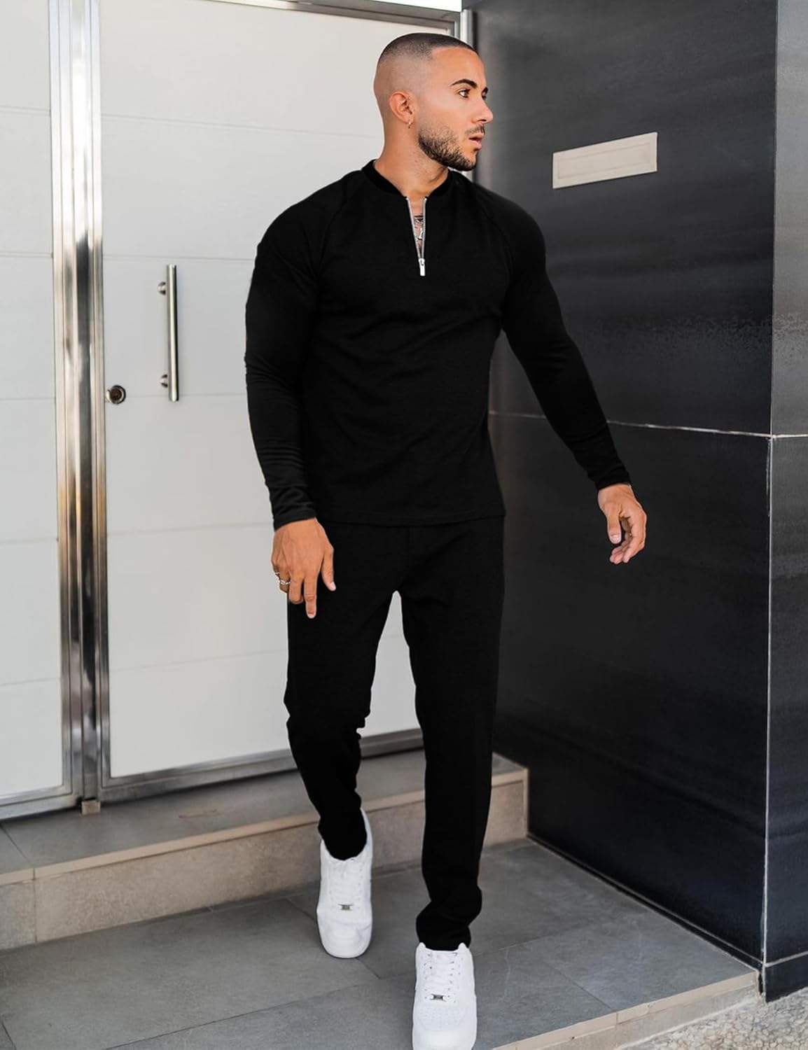 LecGee Mens 2 Piece Tracksuit Long Sleeve Zip Polo Shirts Set Jogging Casual Sweatsuit Athletic Outfits - Image 2