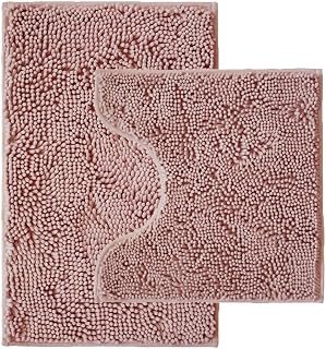 Bathroom Rugs Sets 2 Piece,Super Absorbent Chenille Bath Mats and U-Shaped Toilet Rug,Strong PVC Non Slip Backing,Microfiber Washable Dry Quickly Bath Mats for Bathroom(20"x32"+20"x20"U, Dusty Rose)