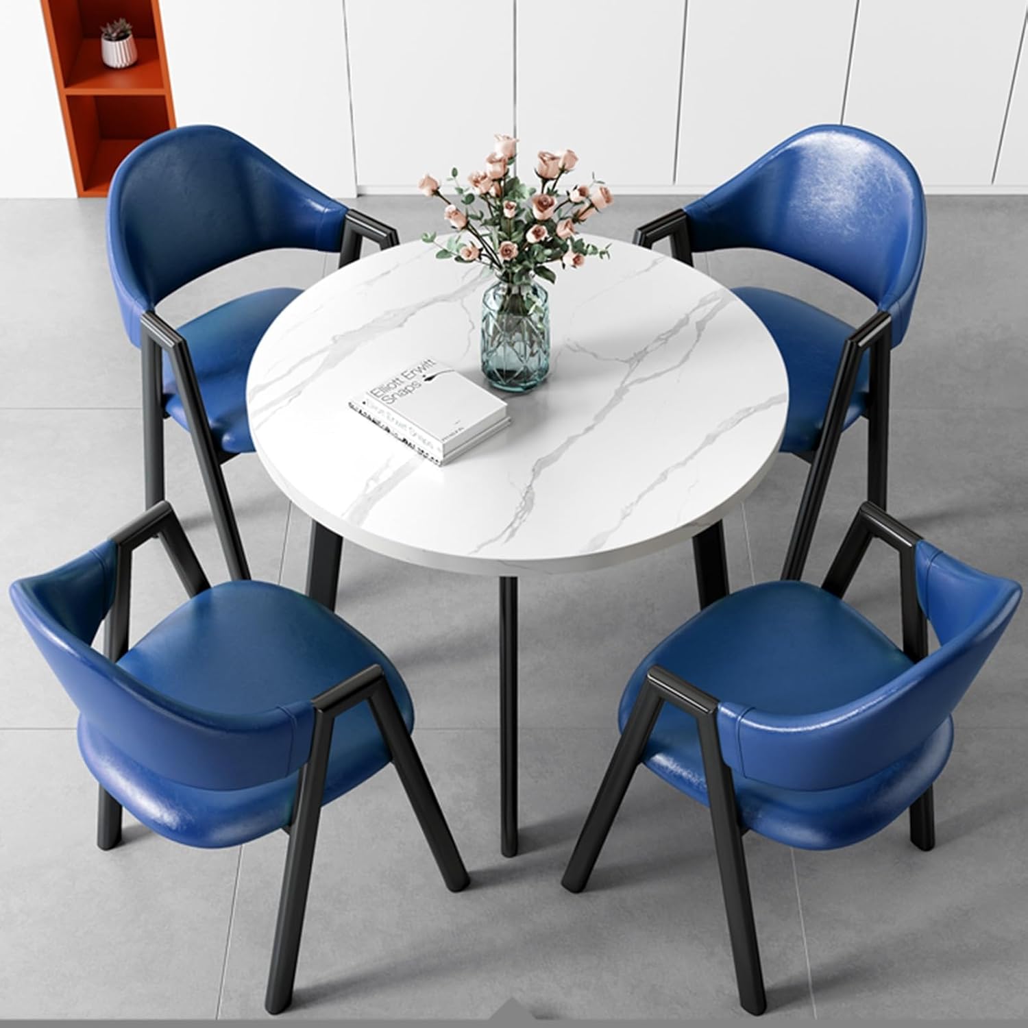 Meeting Table, Reception Table and Chair Combination, Negotiation Table Sales Office Shops Meetings Small Round Tables, Space-Saving Coffee Table and Chair Set,Blue One S,Blue One Size