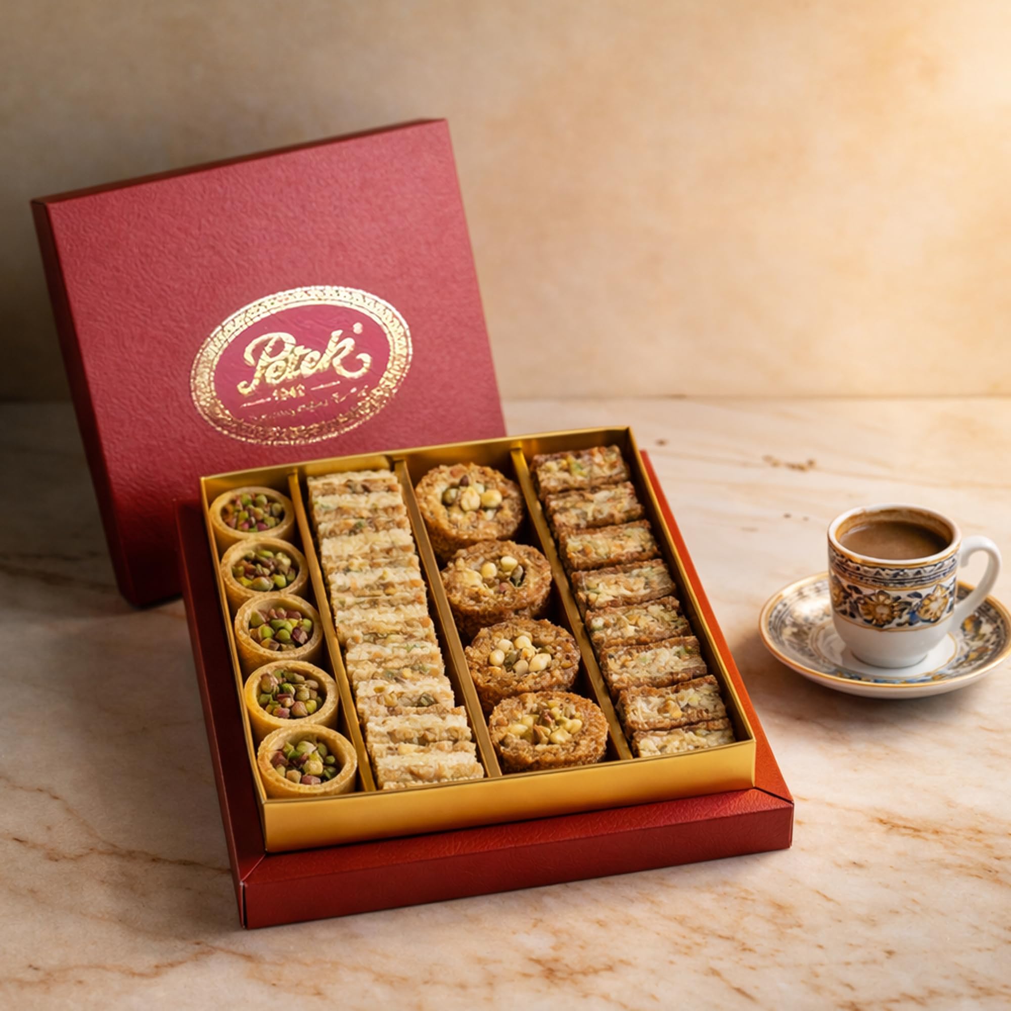 Petek Coffret Pâtisseries Baklava Noix et Pistaches – Dessert Turc Kadayif – Assortiment au Miel – Douceurs Méditerranéennes – 26 Pièces 476 g