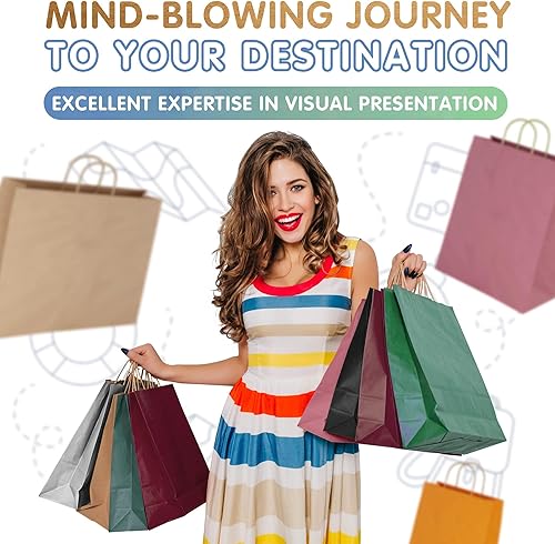 Miniatura 5 de Bolsas de papel kraft rojas con asas a granel, 16 x 6 x 12 pulgadas. Paquete de 250 bolsas de compras plegables, 5.29 ozm. Bolsas de regalo de papel