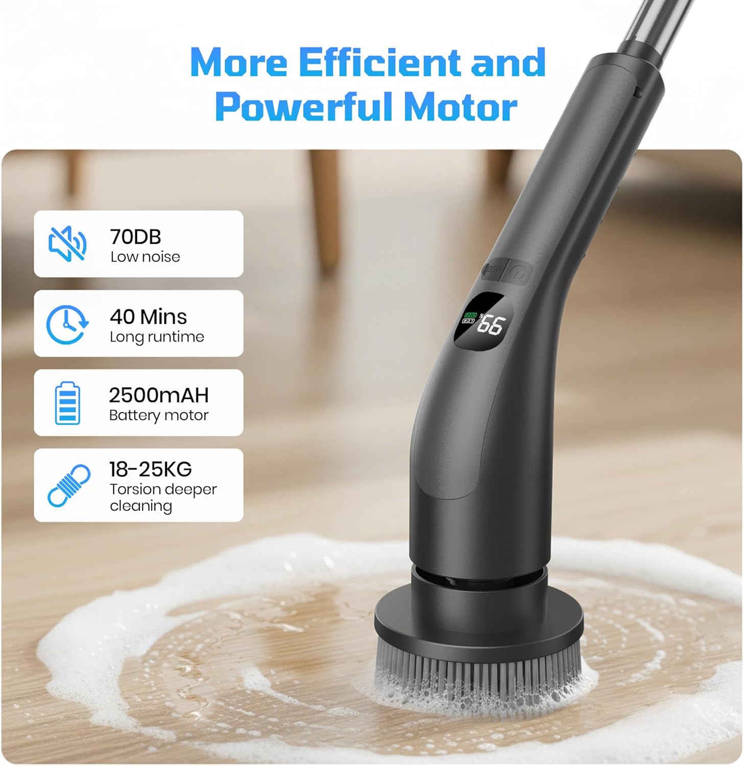 Electric Spin Scrubber, Waterproof Shower Cleaning Brush with 7 Replaceable Brush Heads,Adjustable Speed and Extended Handle for Easy Cleaning - Image 4