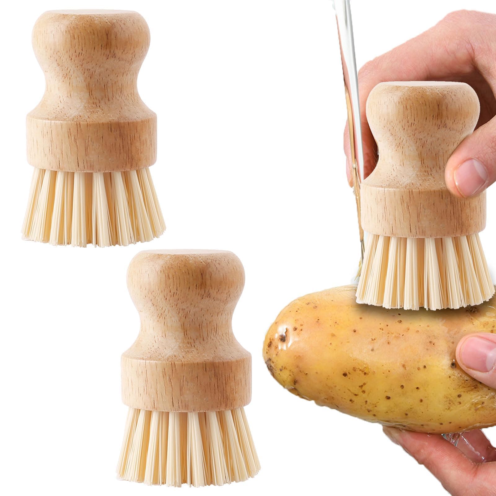 Lot De 6 Brosses à Champignons En Bambou - Poils Naturels, Avec 3 Crochets, Pour Légumes, Vaisselle Et Nettoyage Multi-surfaces