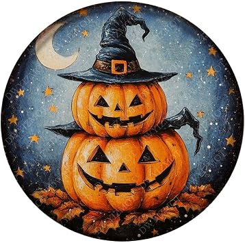 DWYIZMOT Round Metal Sign Wicked Pumpkin Metal Tin Sign Retro Vintage for Fall Halloween Wreath Home Yard Garden Bar Cafe Decor 8 Inch