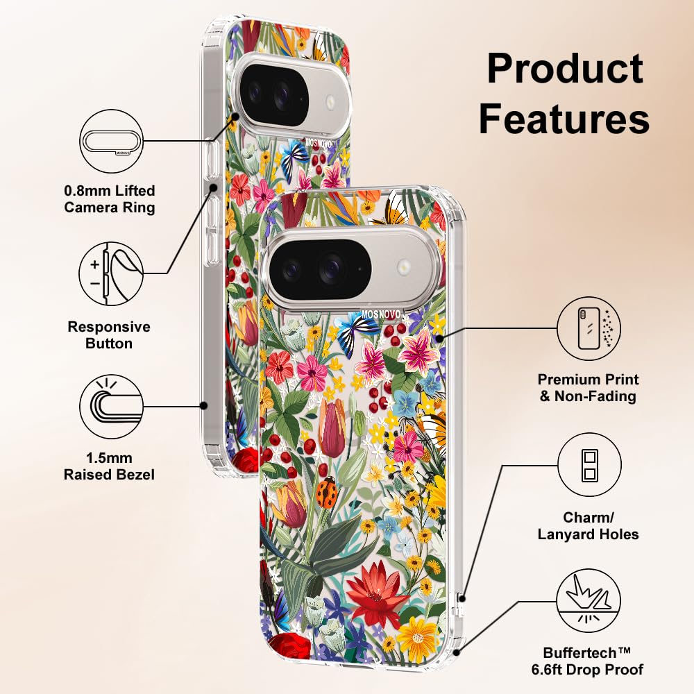 MOSNOVO Case for Google Pixel 10 & Pixel 10 Pro, [Buffertech 6.6ft Military-Grade Drop Protection] [Anti Peel Off Tech] Clear TPU Bumper Phone Case Cover Design - Cute Cherry — view 136