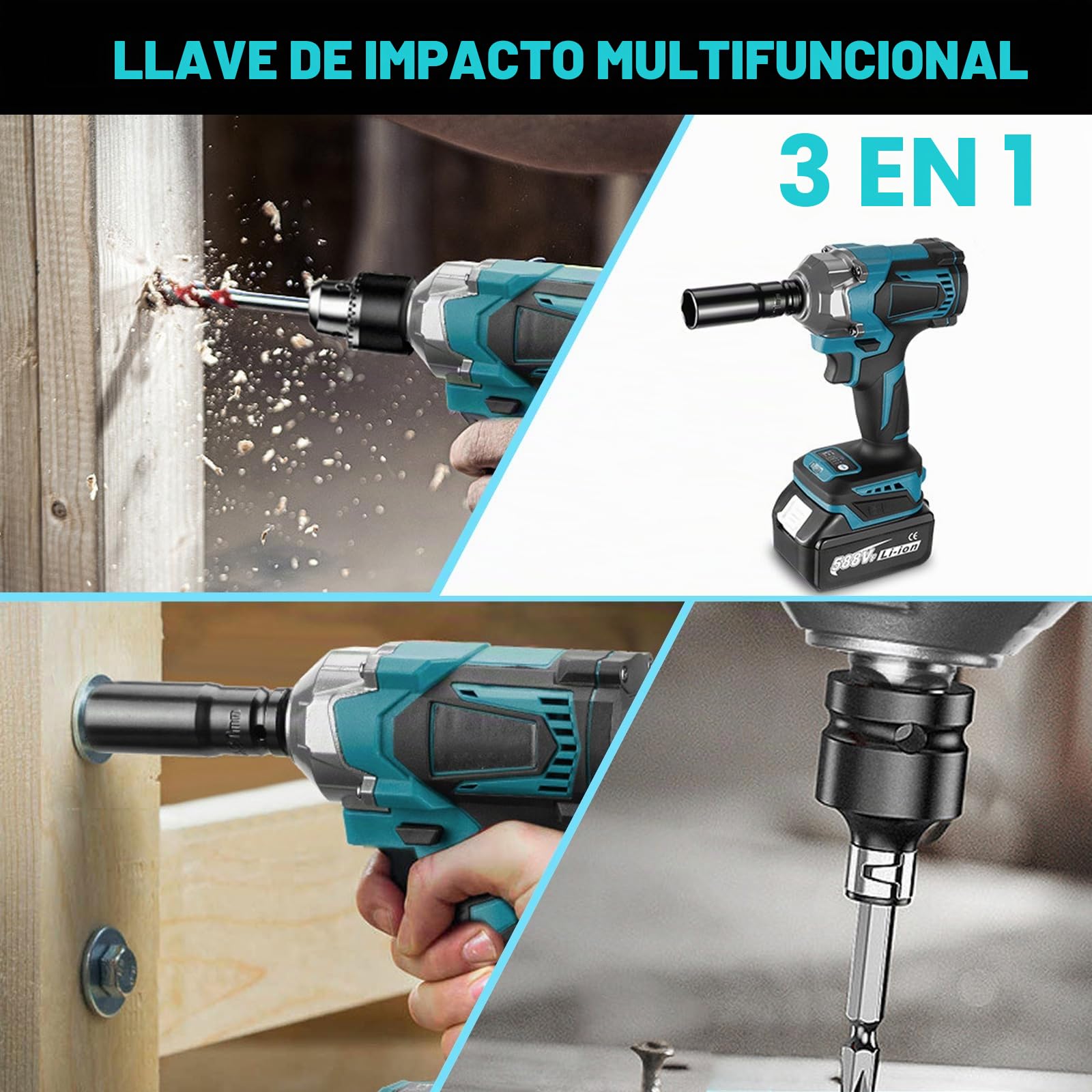 LIROPAU Llave de Impacto Inalámbrica Brushless 700Nm Atornillador Impacto | Brushless Pistola de Impacto Bateria 1/2 Pistola de Impacto Electrica con 2x3.0Ah Baterías,6 Tomas de Impacto