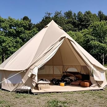 Outdoor Glamping Safari 4M Yurt Tent Waterproof 4M Bell Tent for 4-5 Person Family Camping or Outdoor Festivals