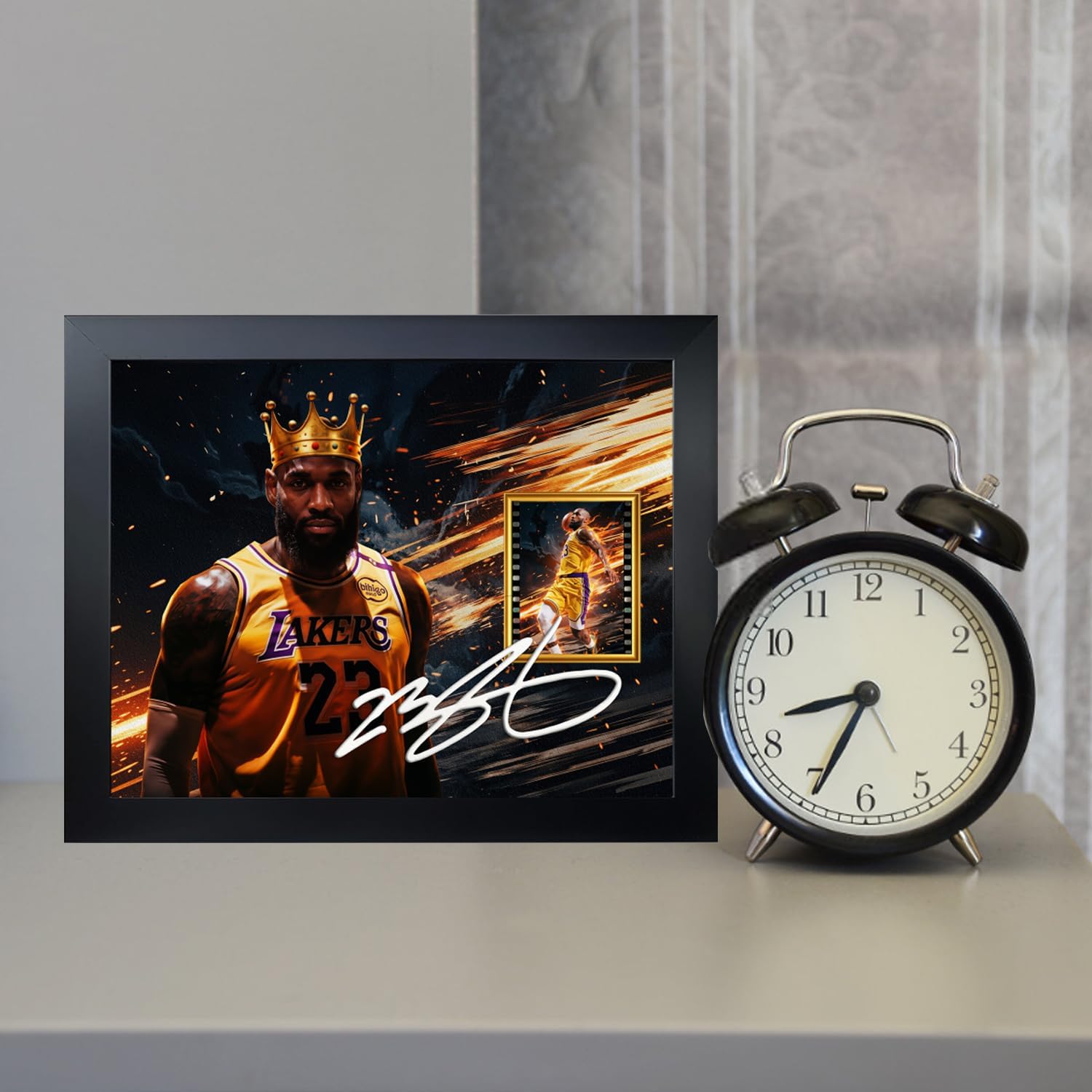 MaIelasd Basketball Star Signed Frame Crowned #23 Jersey Sports Poster Classic Athlete Wall Decor 10x8 Inches Unique Wall Frame for Desk & Bedside Display Black