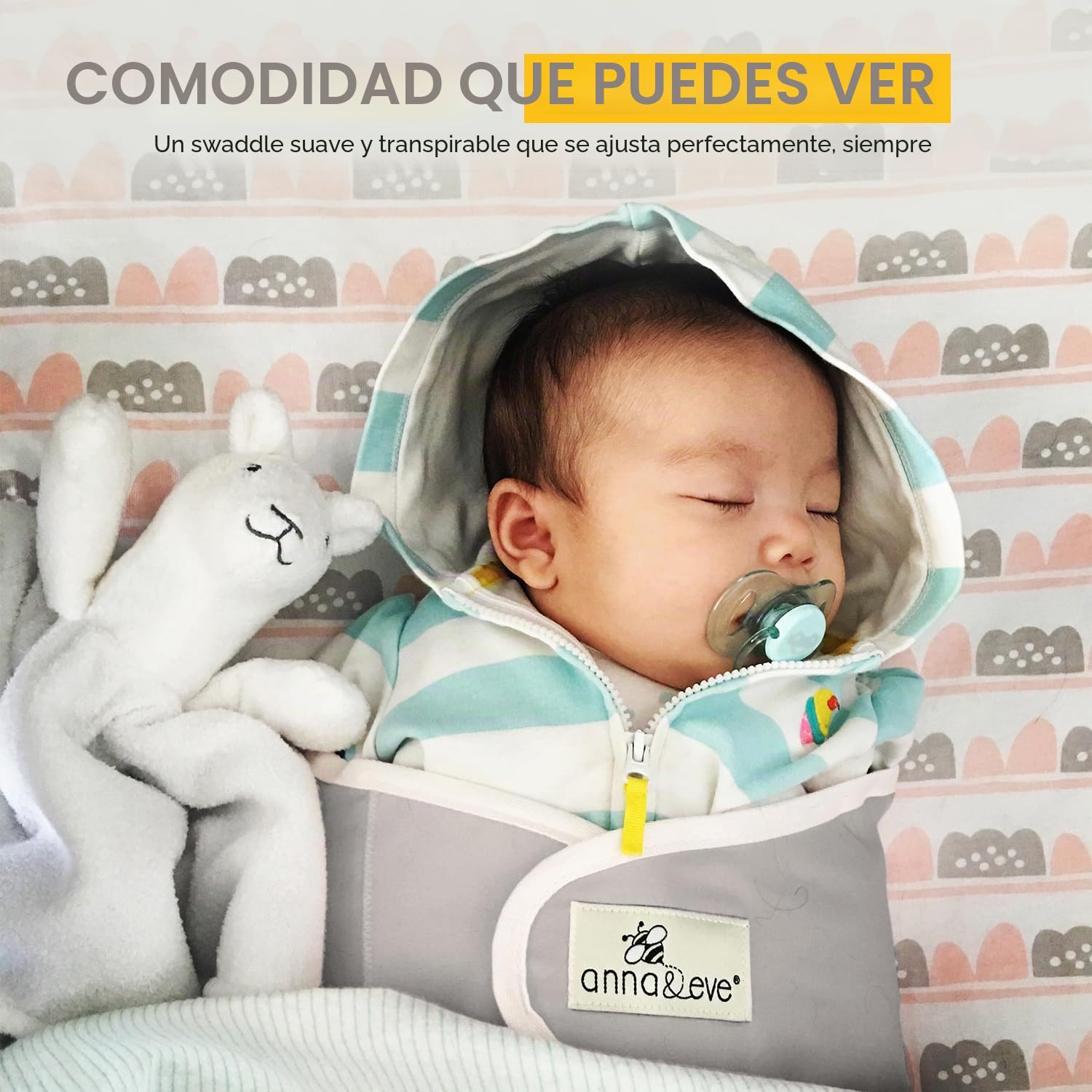 Anna & Eve Swaddle Strap Arms Only Baby Swaddle, gris, grande