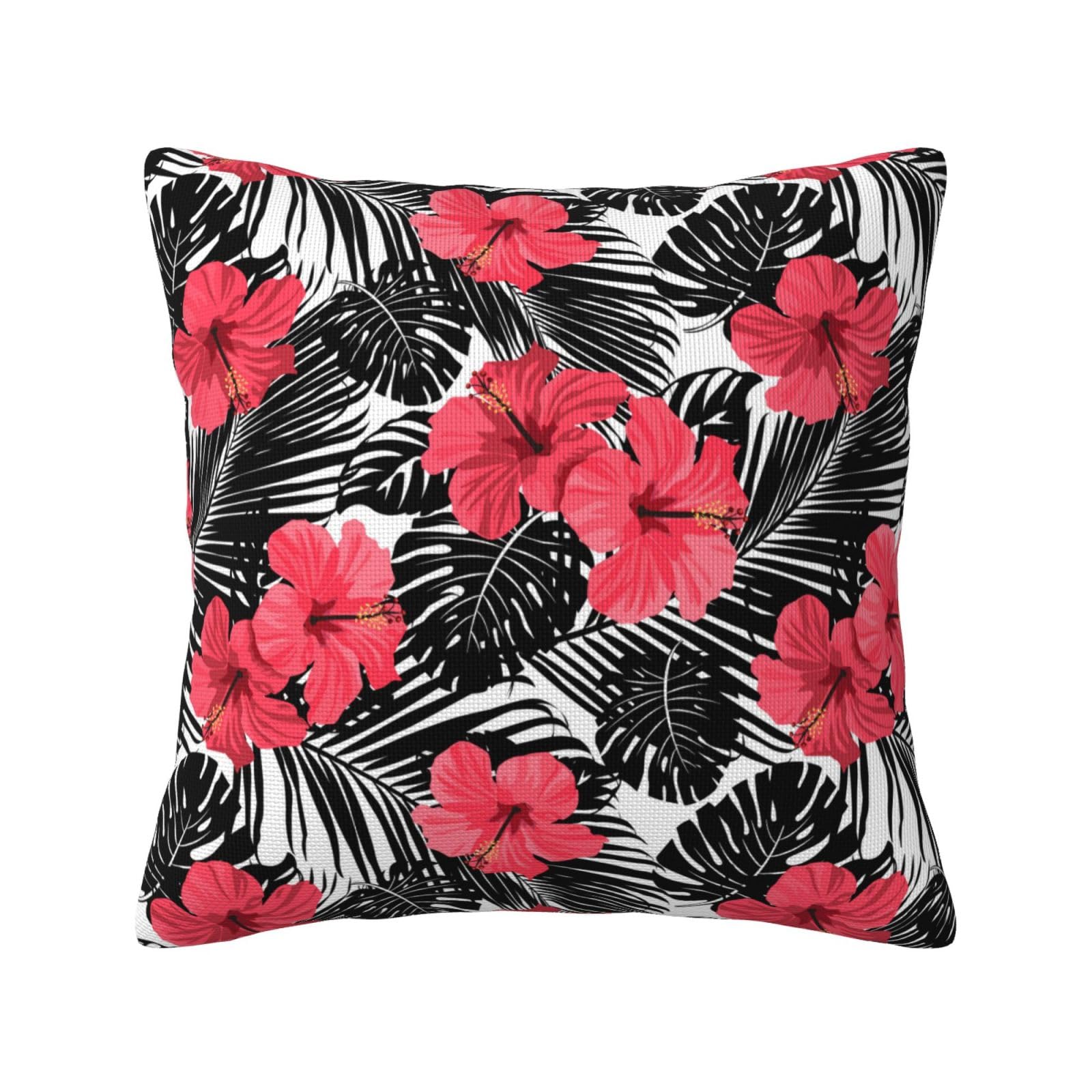 Taie d'oreiller hibiscus rouge en coton imprimé pour décoration de salon