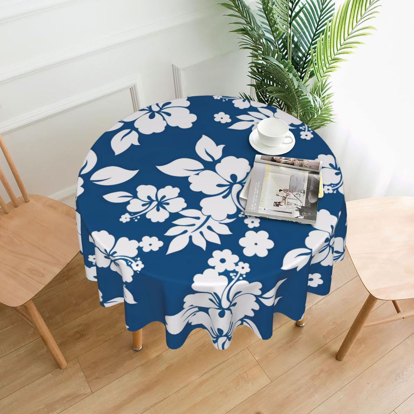 HJFCZH Hawaii Flower Prints Round Decorative Tablecloth 60in - High-Grade Polyester Throw for Dinners, Weddings & Everyday Use