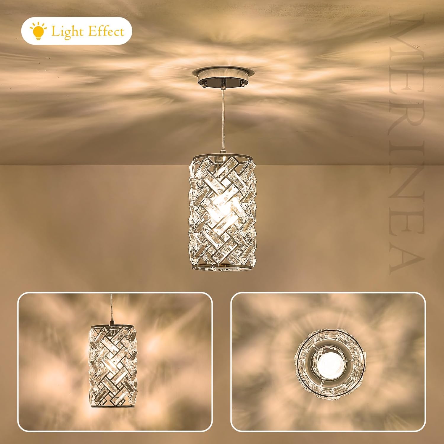 Modern Chrome Crystal Pendant Light Fixture – Adjustable Mini Chandelier Hanging Light for Kitchen Island, Dining Room, Bedroom, Hallway, or Foyer