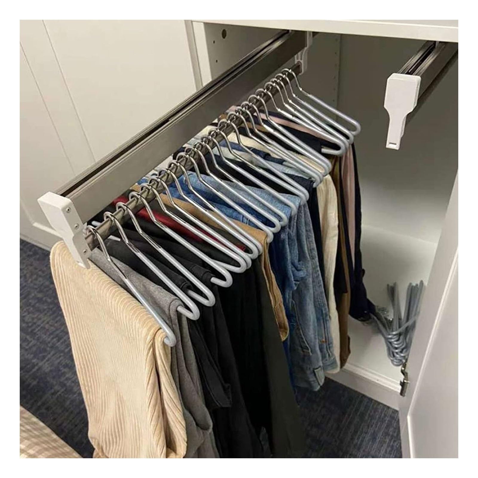 WMYYZYQ Extendable Pull Out Closet Rod - Adjustable Clothes Rail Organizer for Pants & Coats, 30-80cm Sliding Rack with 2 Tracks, Ideal Wardrobe Storage Solut,B-450MM/17.7INCH