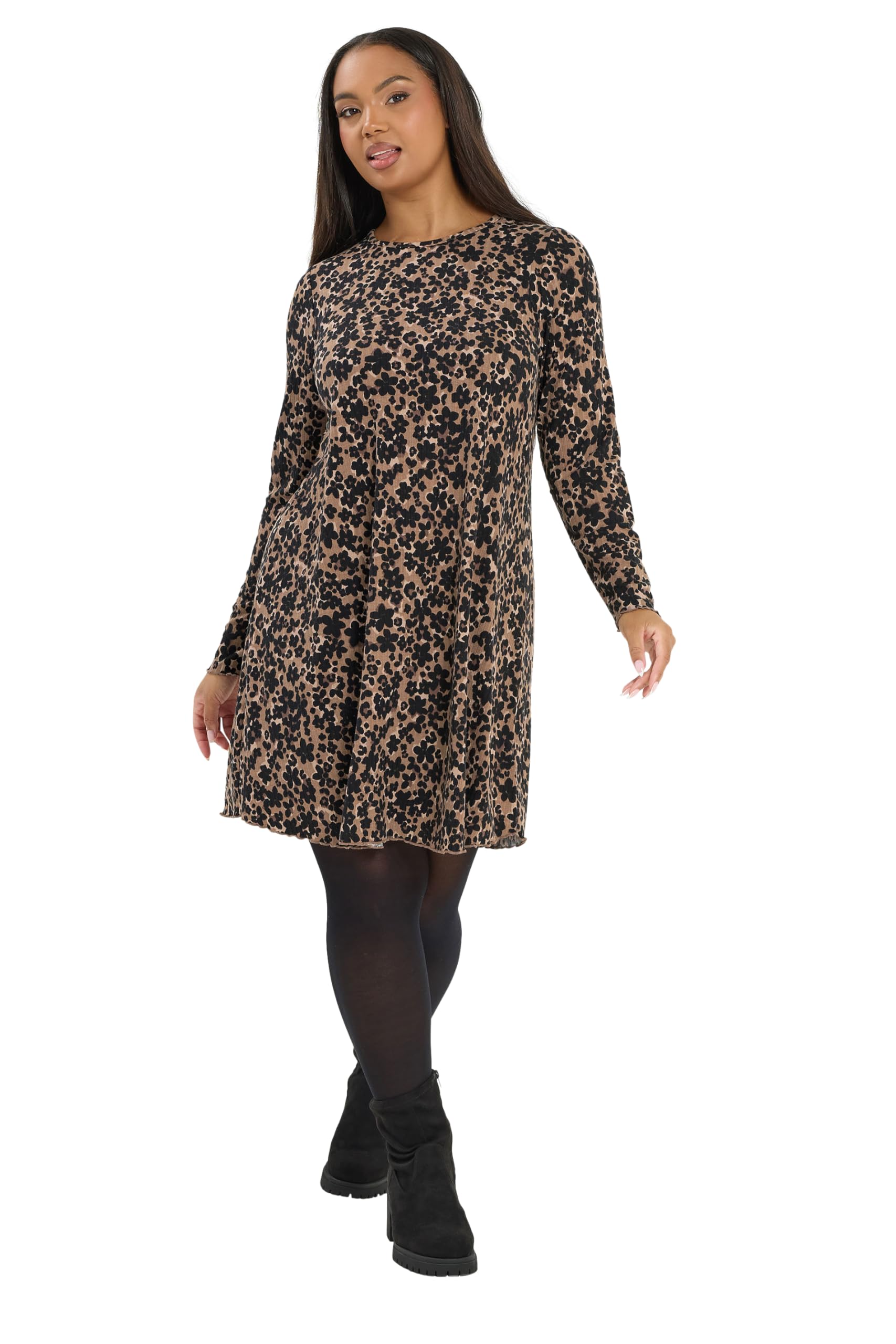 Yours Curve Leopard Ribbed Tunic Dress - Women's - Plus Size Curve