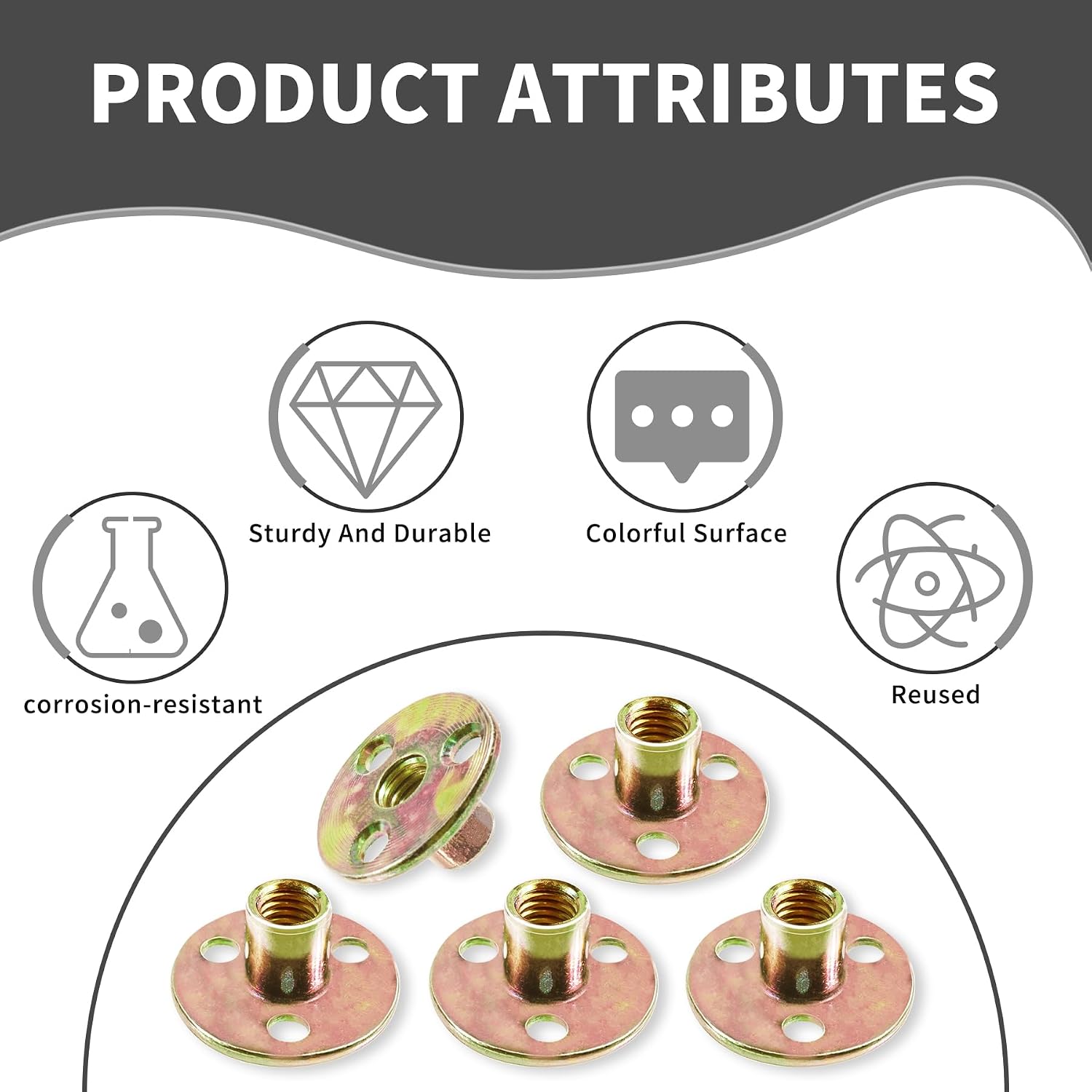 10pcs M8 Round Base T-Nuts, 17mm Height, 37mm Flange