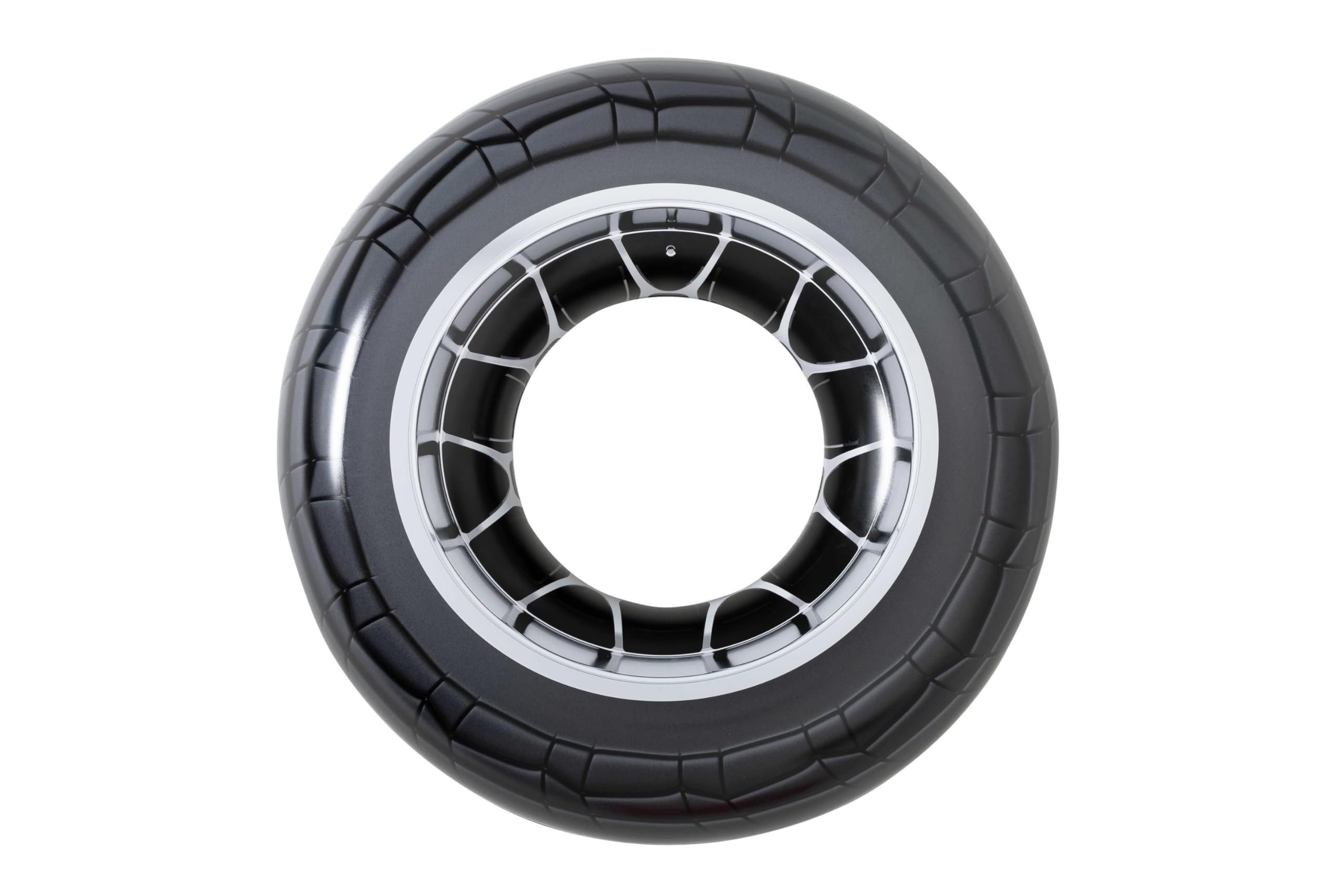 BESTWAY 36102 - Flotador Hinchable Infantil Diseño de Rueda 119 cm para Mayores de 12 Años Vinilo Resistente Blanco y Negro con Asas Agarraderas y Válvula de Seguridad