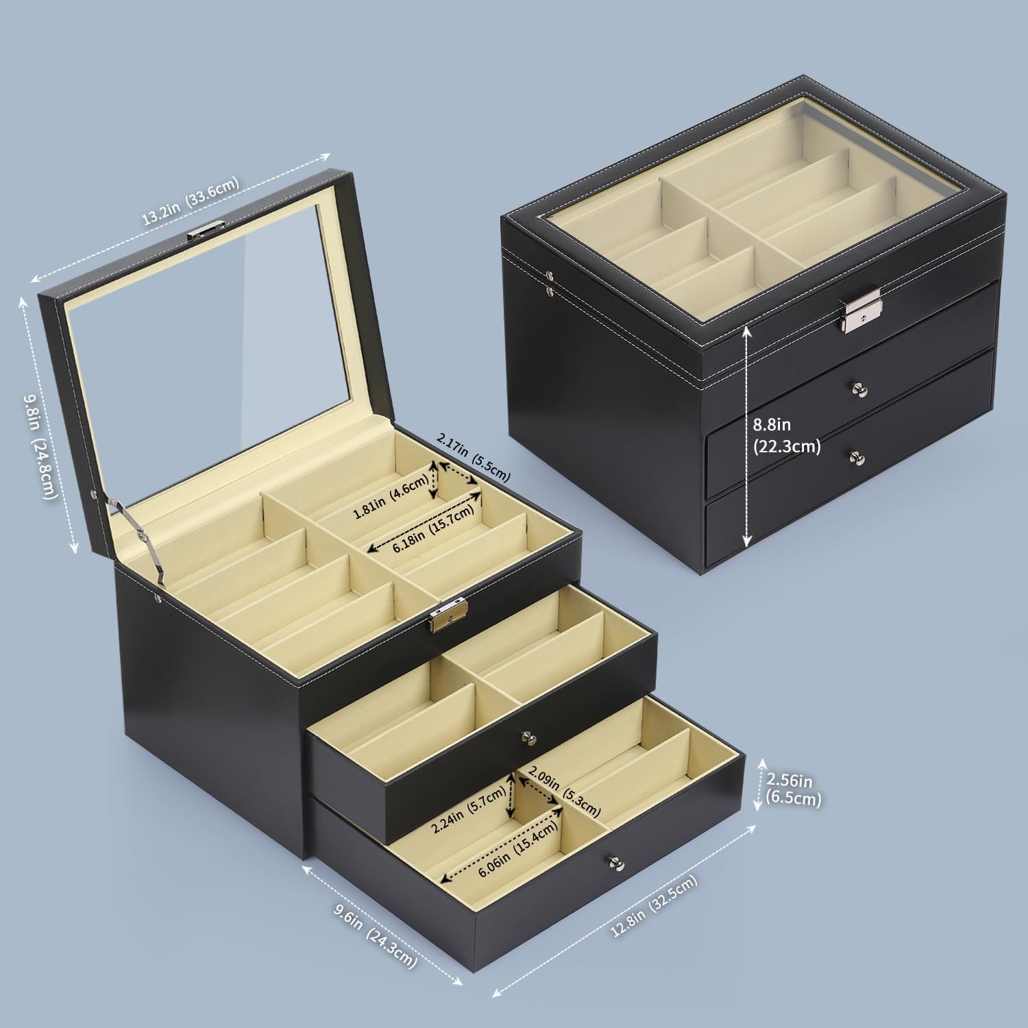 AUTOARK Leather 24 Piece Eyeglasses Storage and Sunglass Glasses Display Drawer Lockable Case Organizer,Black,AW-095