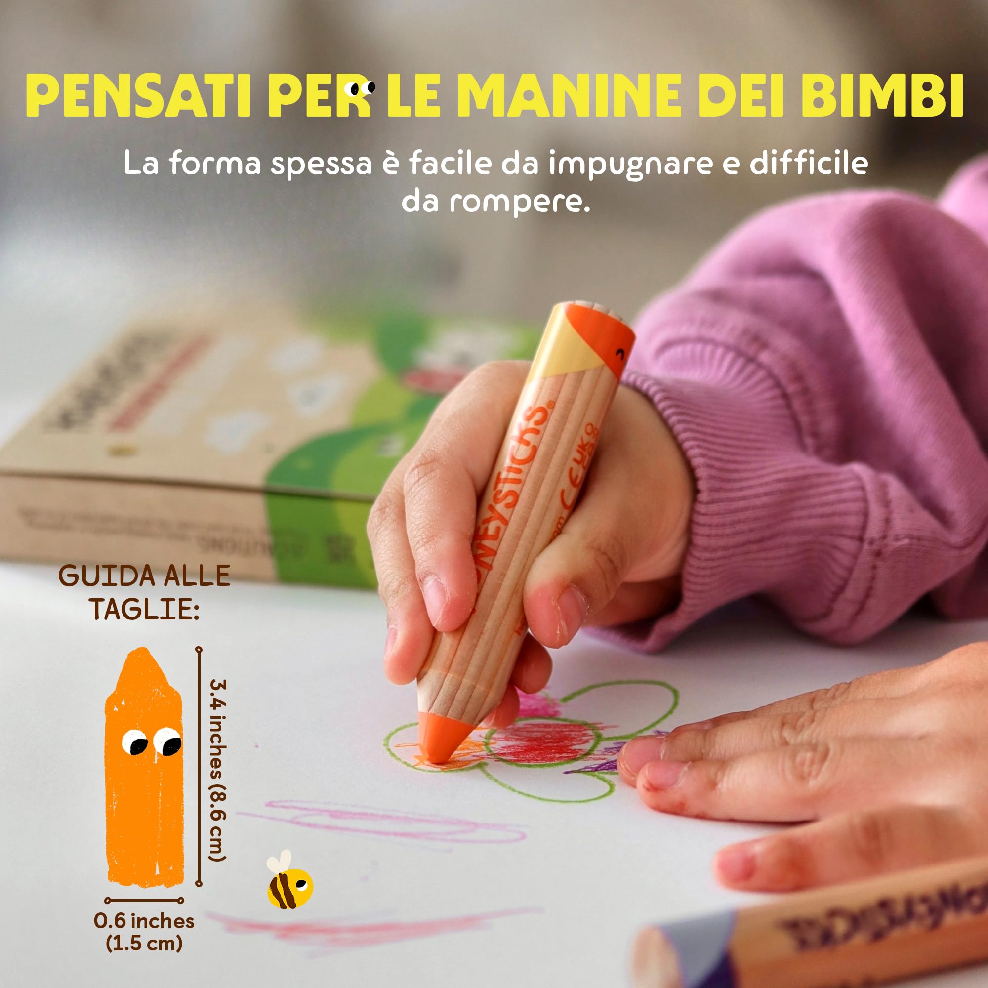 Honeysticks Matitoni Colorati per Bambini Jumbo Little Learner (Set da 8) – Pastelli Colorati con Mina in Cera d’Api Atossica, Facili da Impugnare, Colori Vivaci per Disegnare e Colorare