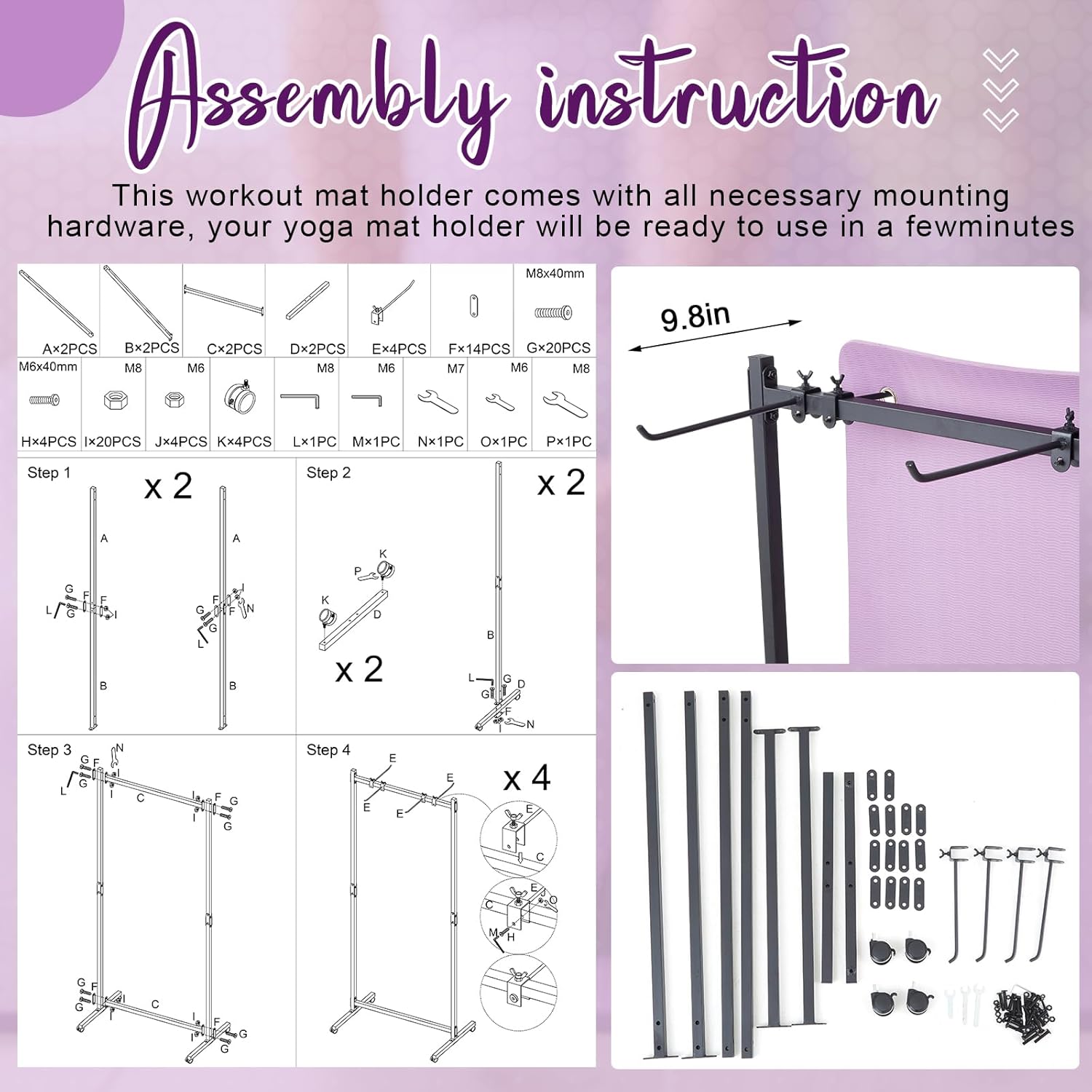 Hanging Yoga Mat Rolling Cart on Wheels Large Capacity Yoga Mat Rack Holder Stand Storage, Holds 40 Mats for Gym Workout Room Equipment