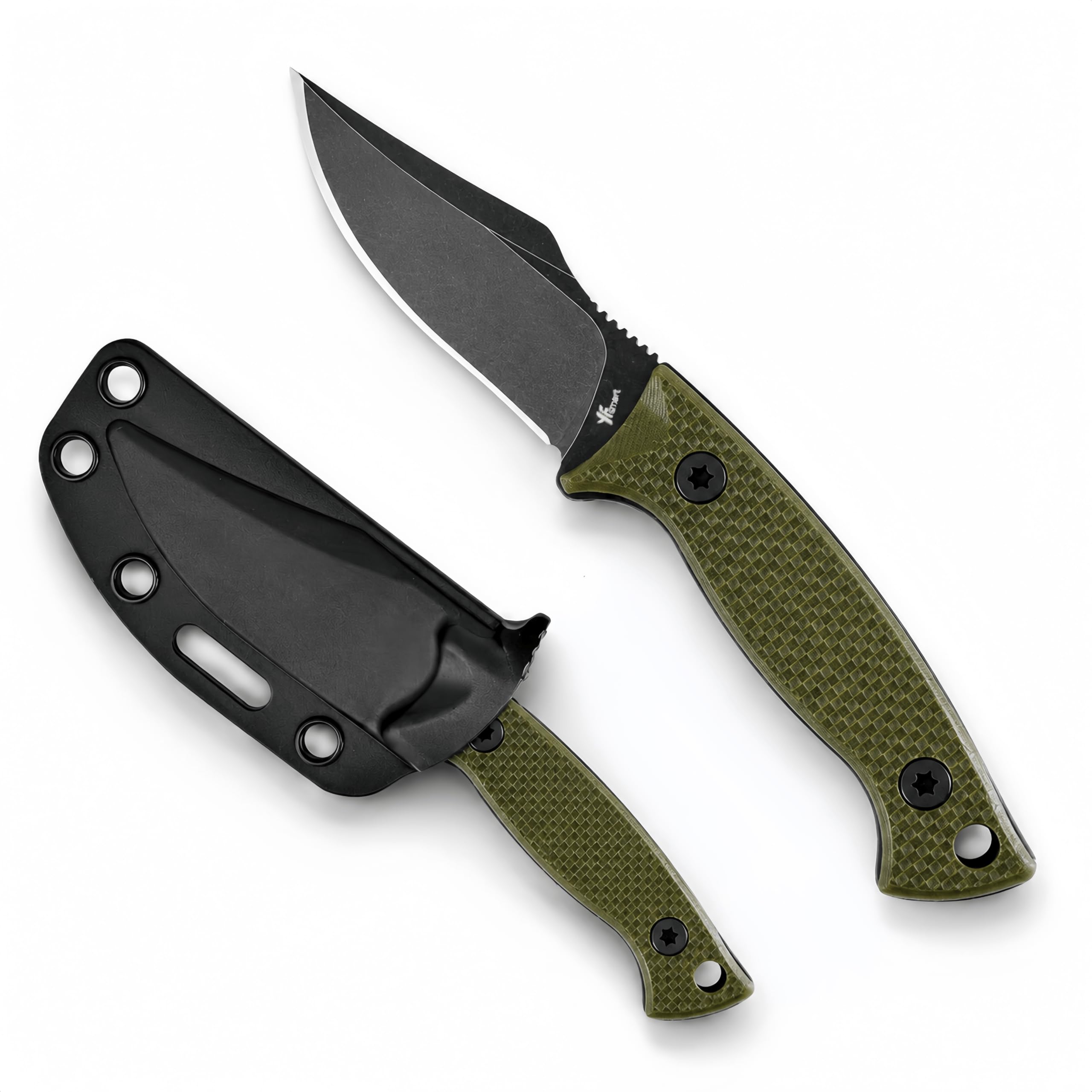 Couteau à lame fixe petit modèle, acier D2, étui de type K, avec clip ceinture, manche en G-10 de qualité supérieure avec trou pour cordon (Vert)