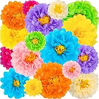 24 Pack Mexican Paper Flowers Fiesta Decor - 8 Vibrant Colors, 6" 8" 10" Tissue Flowers for Weddings, Birthdays, Baby Showers, Carnivals & Party Backdrops