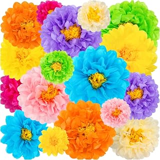 24 Pack Mexican Paper Flowers Fiesta Decor - 8 Vibrant Colors, 6" 8" 10" Tissue Flowers for Weddings, Birthdays, Baby Showers, Carnivals & Party Backdrops