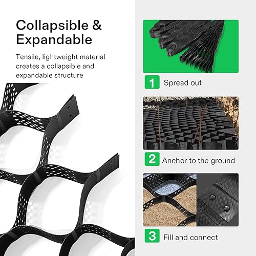 Miniatura 3 de VIVOSUN Rejilla de Suelo de 4 Pulgadas de Profundidad, 9x17 pies, Geocelda de HDPE de Alta Densidad, Carga de 1885 libras por pie cuadrado, Plegable