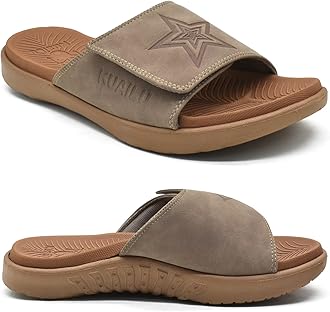 KuaiLu Mens Slides Soft Cushion Sport Sandals with Plantar Fasciitis Arch Support Adjustable Open Toe Summer Slippers Slip on Indoor Outdoor Size 7-15