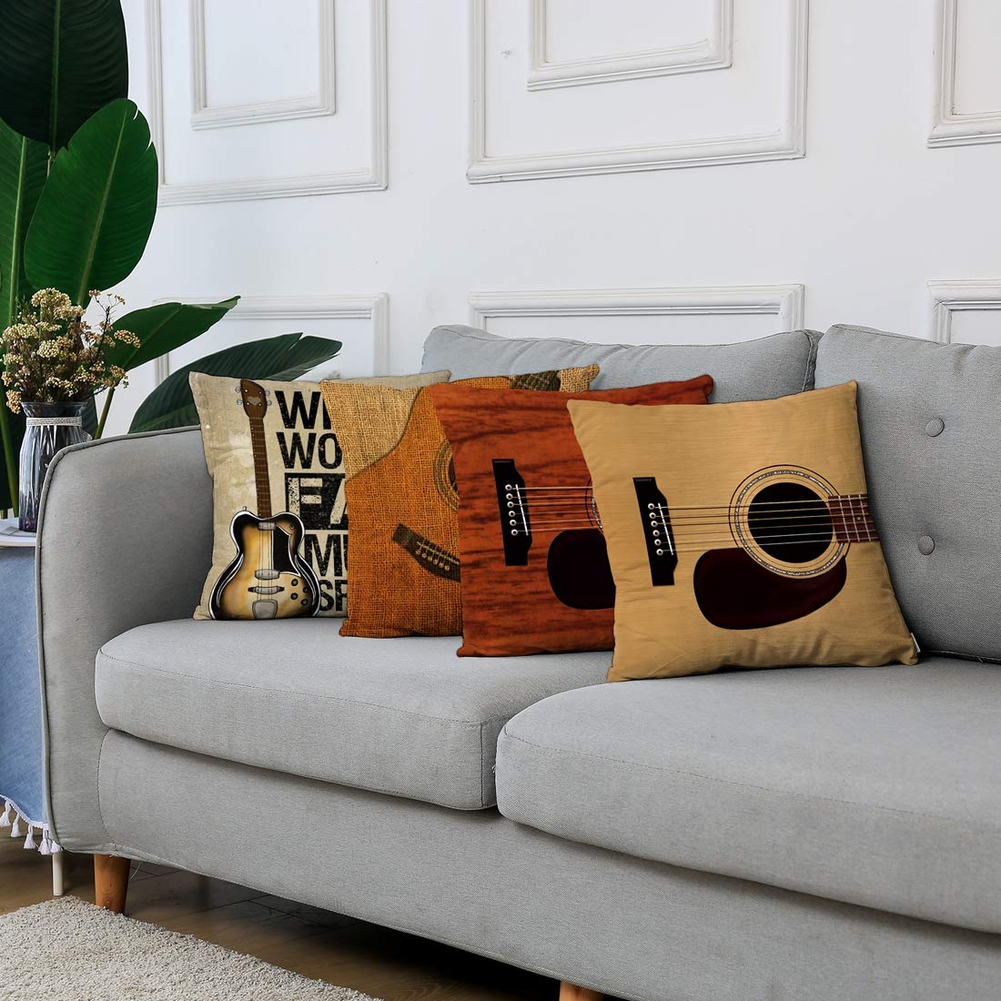 Set Di 4 Federe Per Cuscini Decorativi 45x45 Cm In Lino E Cotone - Cuscini Per Divano E Letto, Colore Blu Navy, Con Cerniera Nascosta