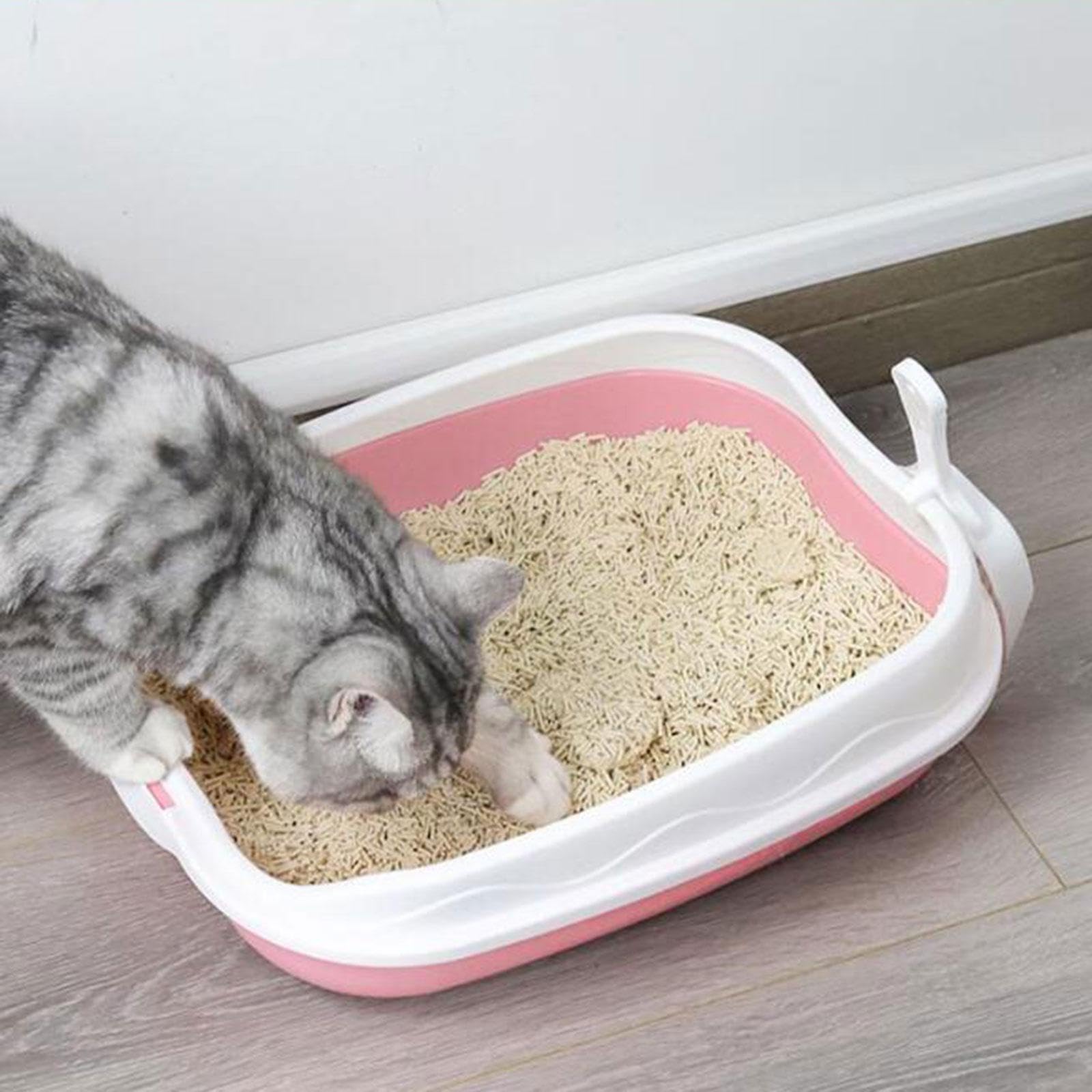 Bac à Litière pour Chat, Toilettes pour Tous Types de Litière, Pot pour Chat, Bac à Litière Semi-Ouvert, Rose
