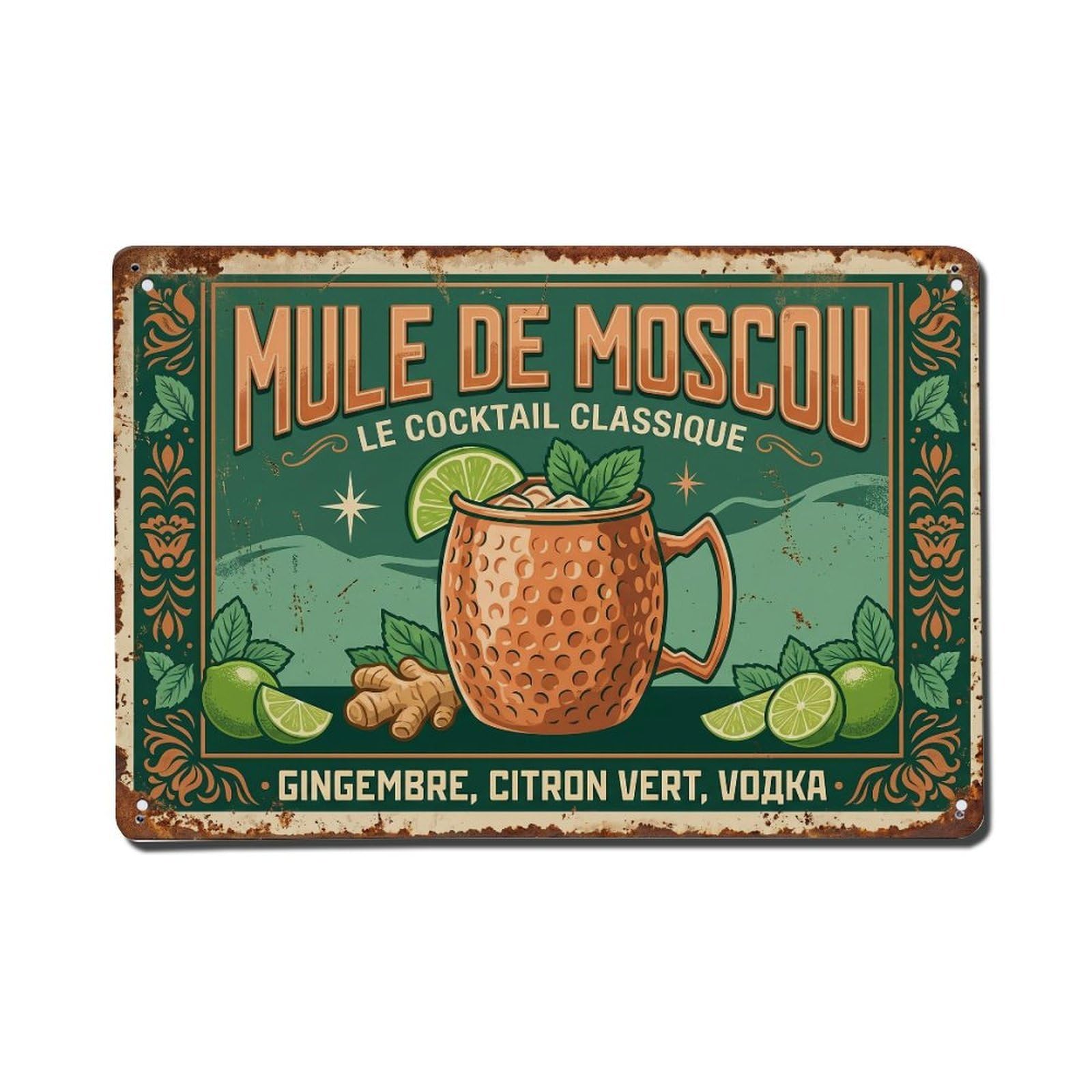 Moscow Mule Exotic Flavor Metal Tin Sign Plaque Wall Decor for Cafe, Club Bar, Office, Home Garden Metal Poster 8x12Inch