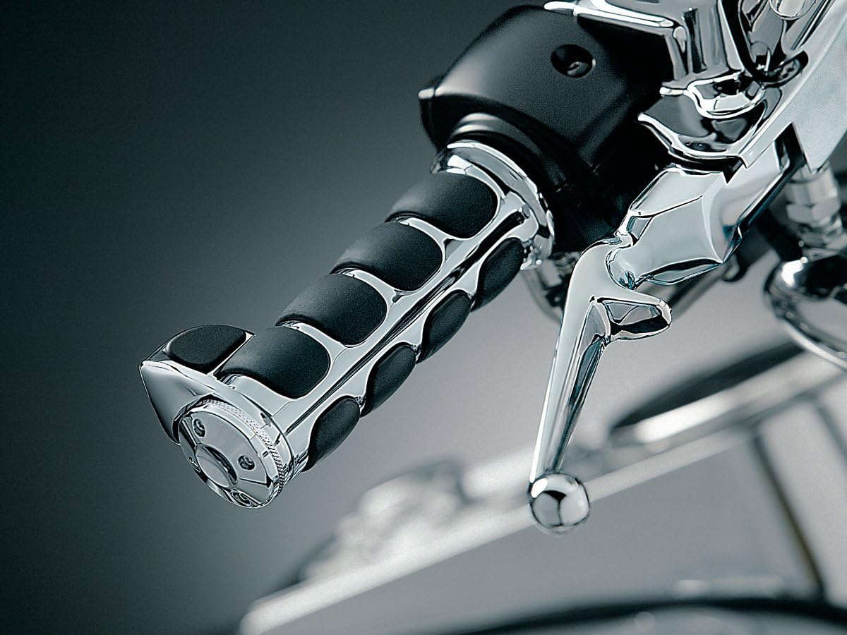 Kuryakyn 6342 Premium ISO Handlebar Grips with Contoured Throttle Boss for Dual Cable Throttle Control: 1982-2019 Harley-Davidson Motorcycles, Chrome, 1 Pair