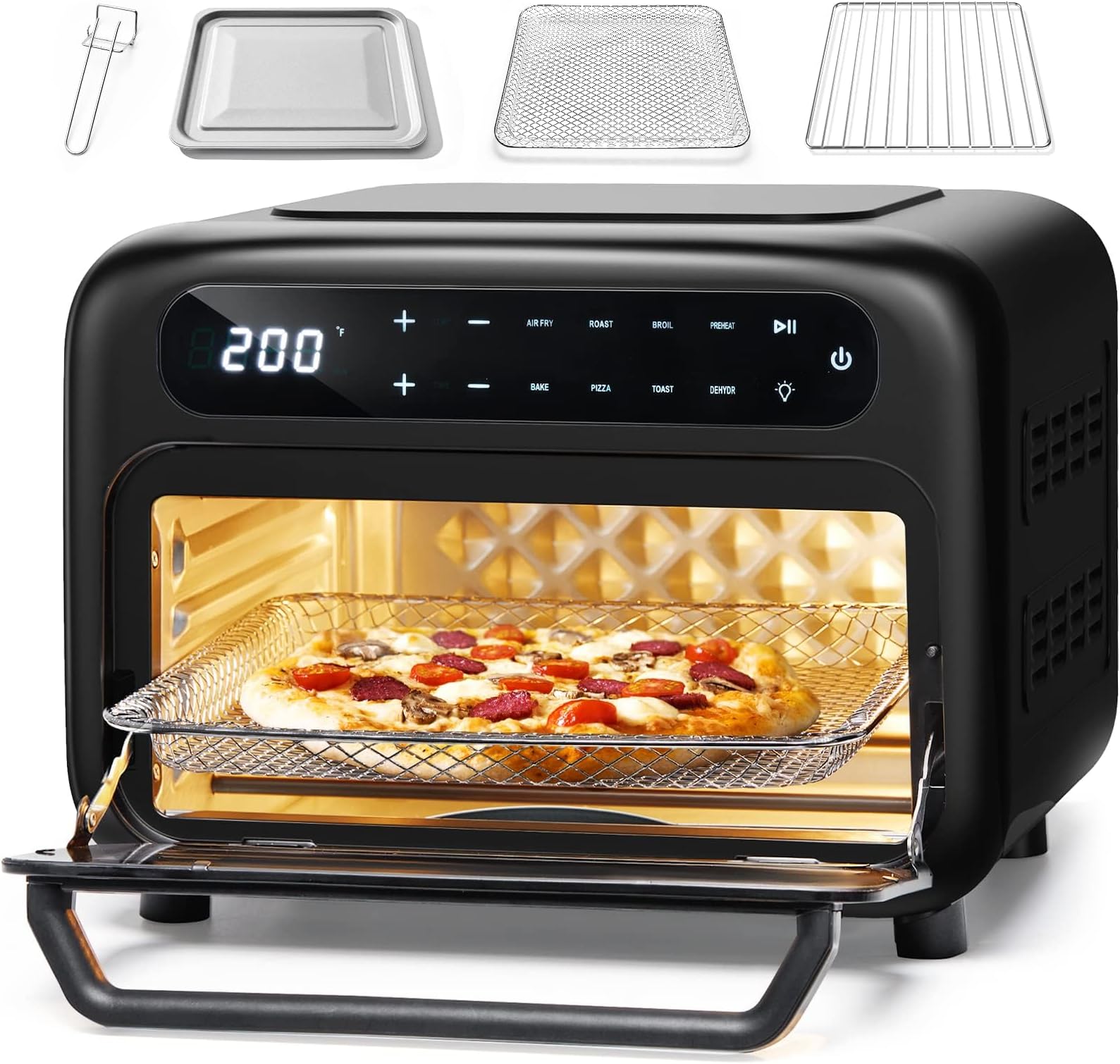Silonn Air Fryer Oven, 2-in-1 Smart Air Fryer Toaster Oven Combo, 14QT Stainless Steel Air Fryer Oven with Digital Countertop, Natural Convection Roast Bake, Black